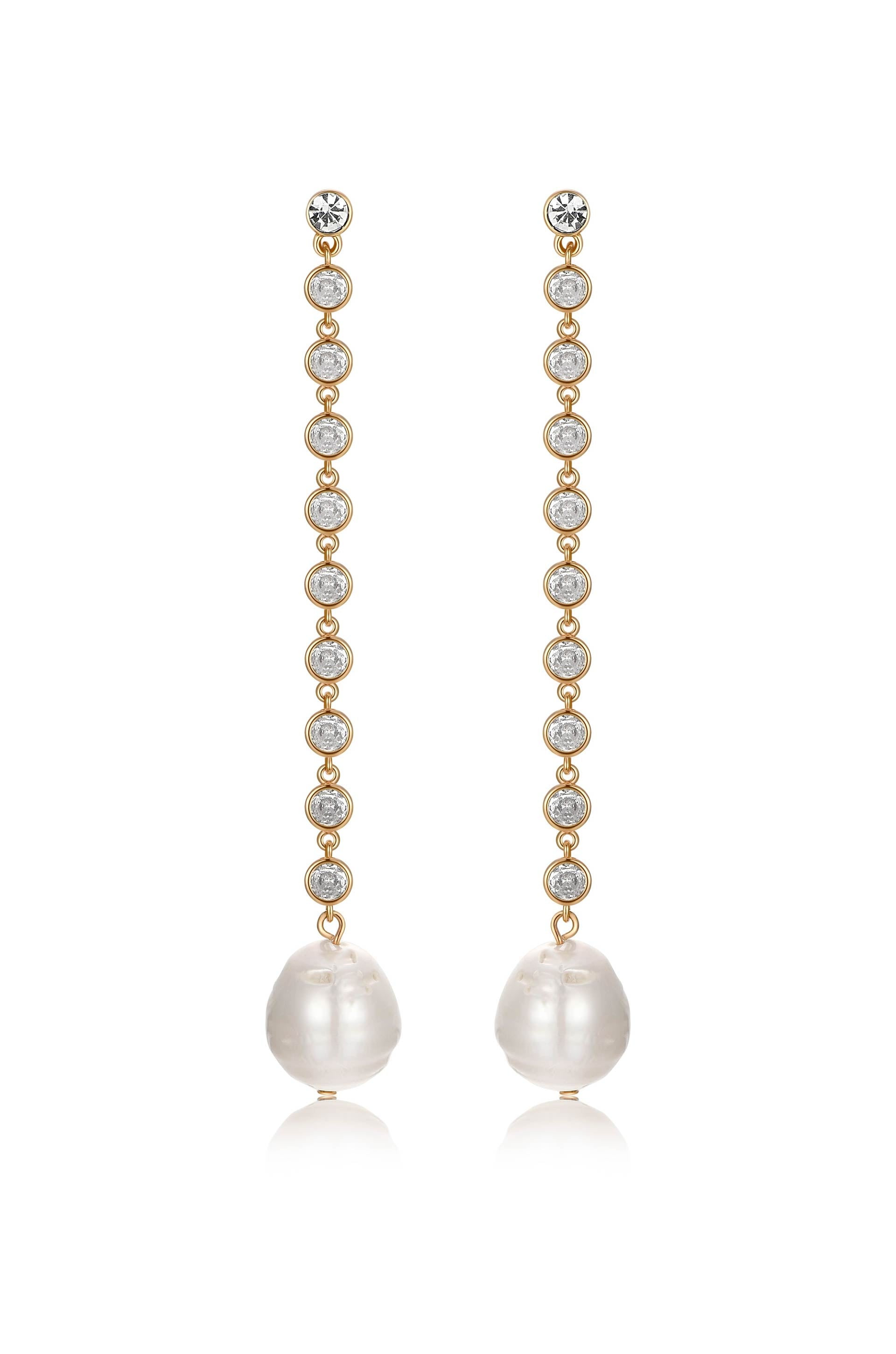 Elegant Crystal Chain Pearl Drop Earrings for Women - Perfect for Weddings, Parties & Special Occasions