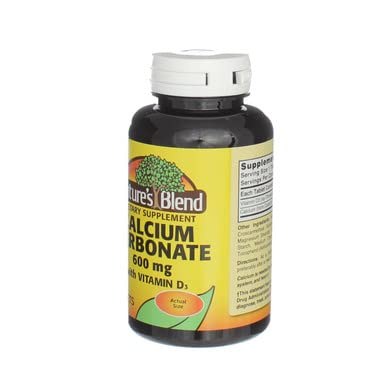 Nature's Blend Calcium Carbonate with Vitamin D3 Supplement - 600 Tablets (6 Packs) for Strong Bones & Teeth Support - Ideal for Adults & Seniors Daily Health Routine