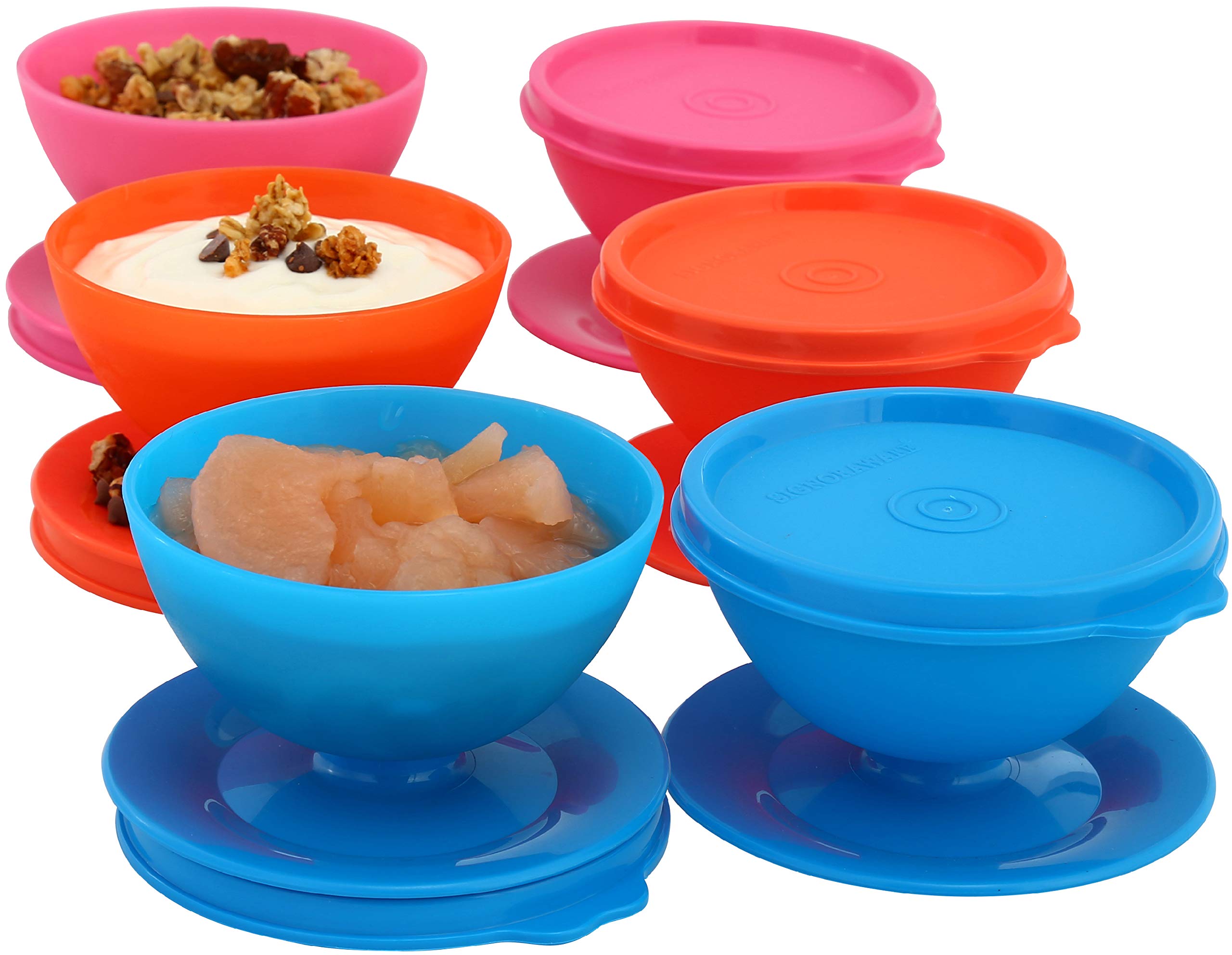 6-Pack 5 oz Reusable Plastic Dessert Cups with Lids - Ice Cream Bowls for Snacks, Pudding, Treats & Appetizers | Freezer Safe, Multi-Color Party & Picnic Containers for Home & Outdoor Use