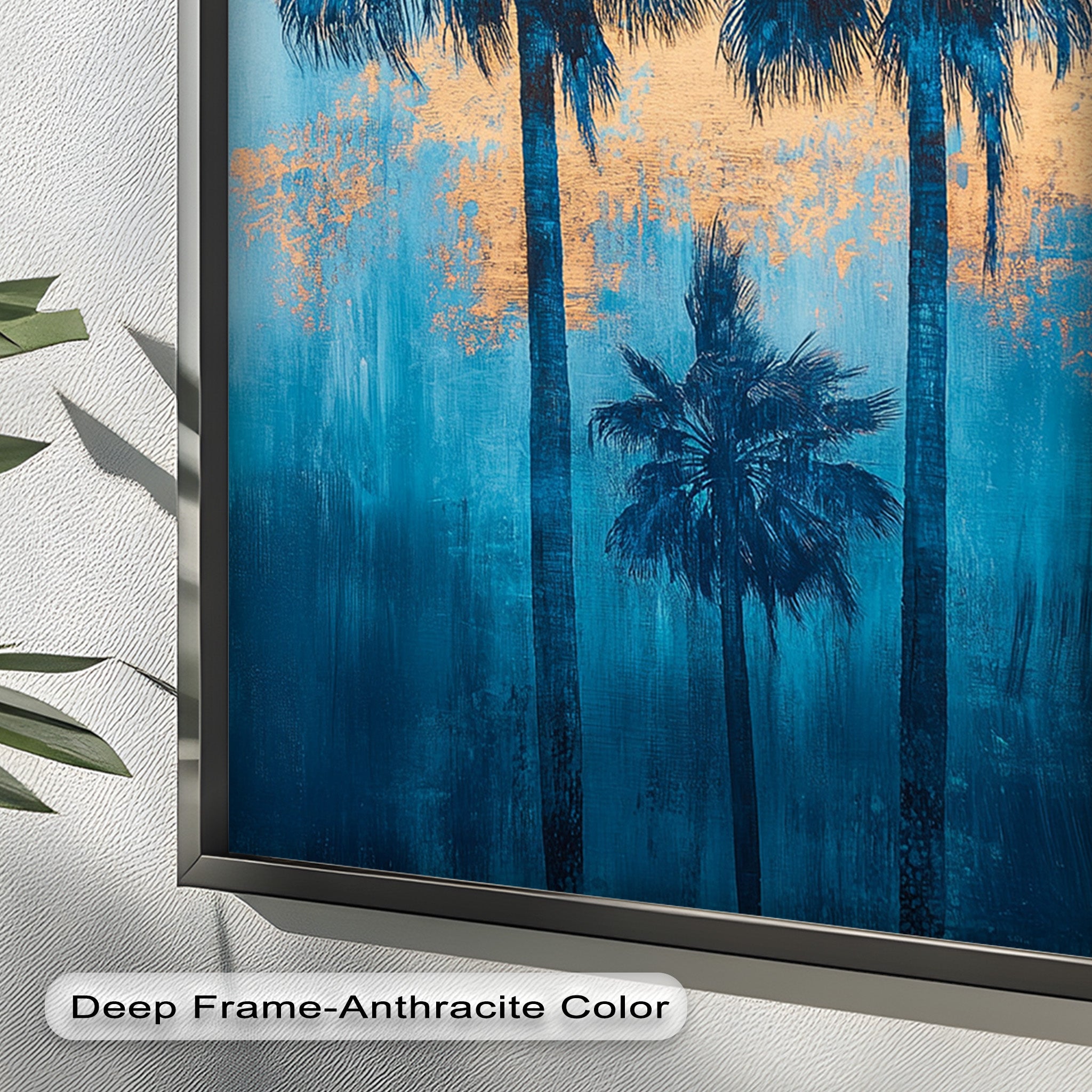 Blue Sunset Palms Tropical Oil Painting - Handmade Beach Wall Art for Living Room, Bedroom & Office Decor