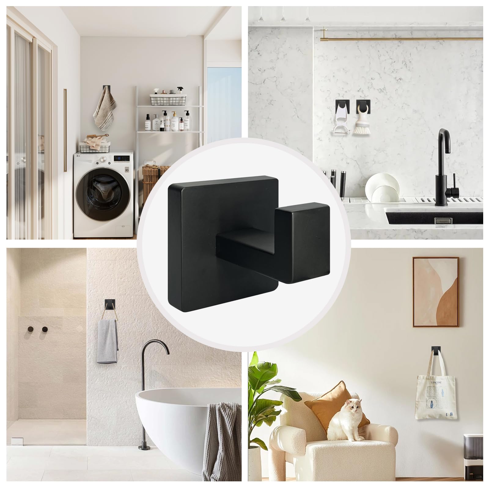 4 Pack Matte Black Stainless Steel Towel Racks for Bathroom - Heavy Duty Bath Towel Hooks, Robe & Coat Hangers - Perfect for Kitchen, Laundry Room & Bathroom Organization
