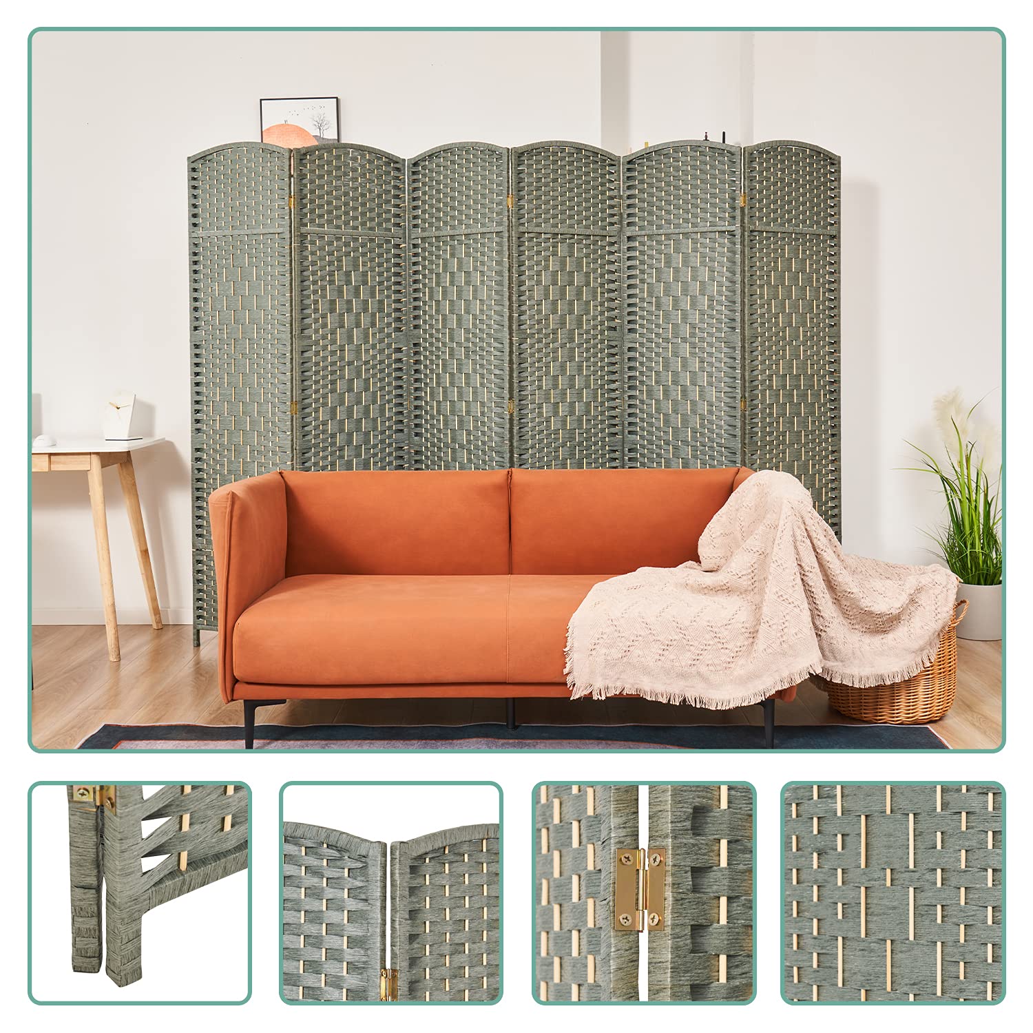 6-Panel Room Divider Screen - Decorative Privacy Partition for Home & Office - Indoor/Outdoor Folding Screen in Gray - Perfect for Creating Separate Spaces in Living Rooms, Bedrooms or Patios