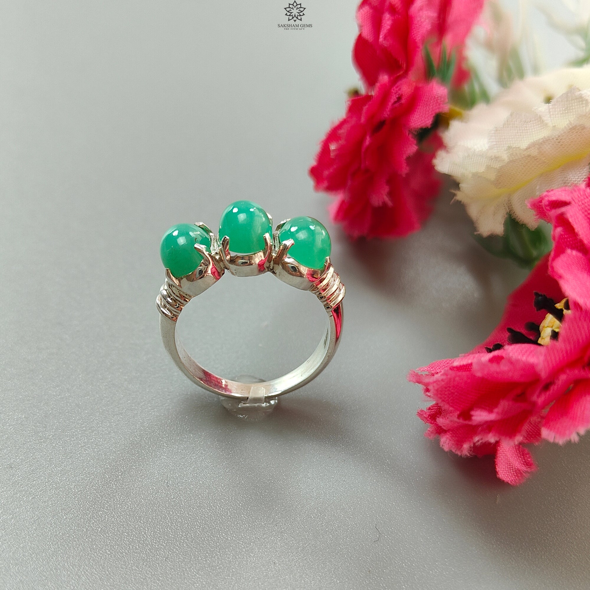 Natural Green Chrysoprase Cabochon Ring - 5.22g Oval Untreated Gemstone in 925 Sterling Silver Prong Setting (Size 8 US) | Elegant Jewelry for Women, Perfect for Everyday Wear, Gifts & Special Occasions