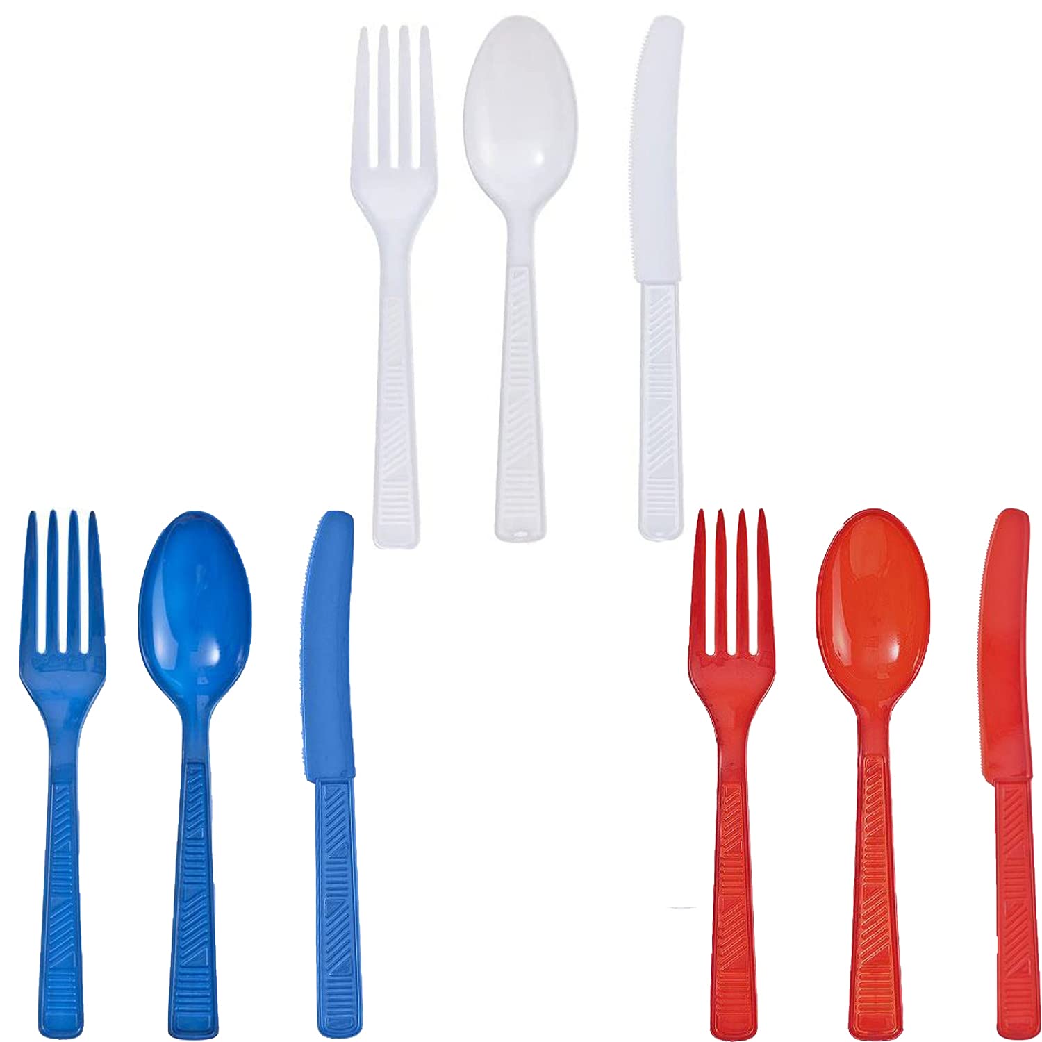 576Pcs Patriotic Cutlery Set - Red White & Blue Disposable Cutlery with 192 Spoons, 192 Forks, 192 Knives | Premium Quality Plastic Utensils for 4th of July Parties, BBQs, Picnics & Patriotic Events | USA Flag Themed Tableware for Outdoor Gatherings