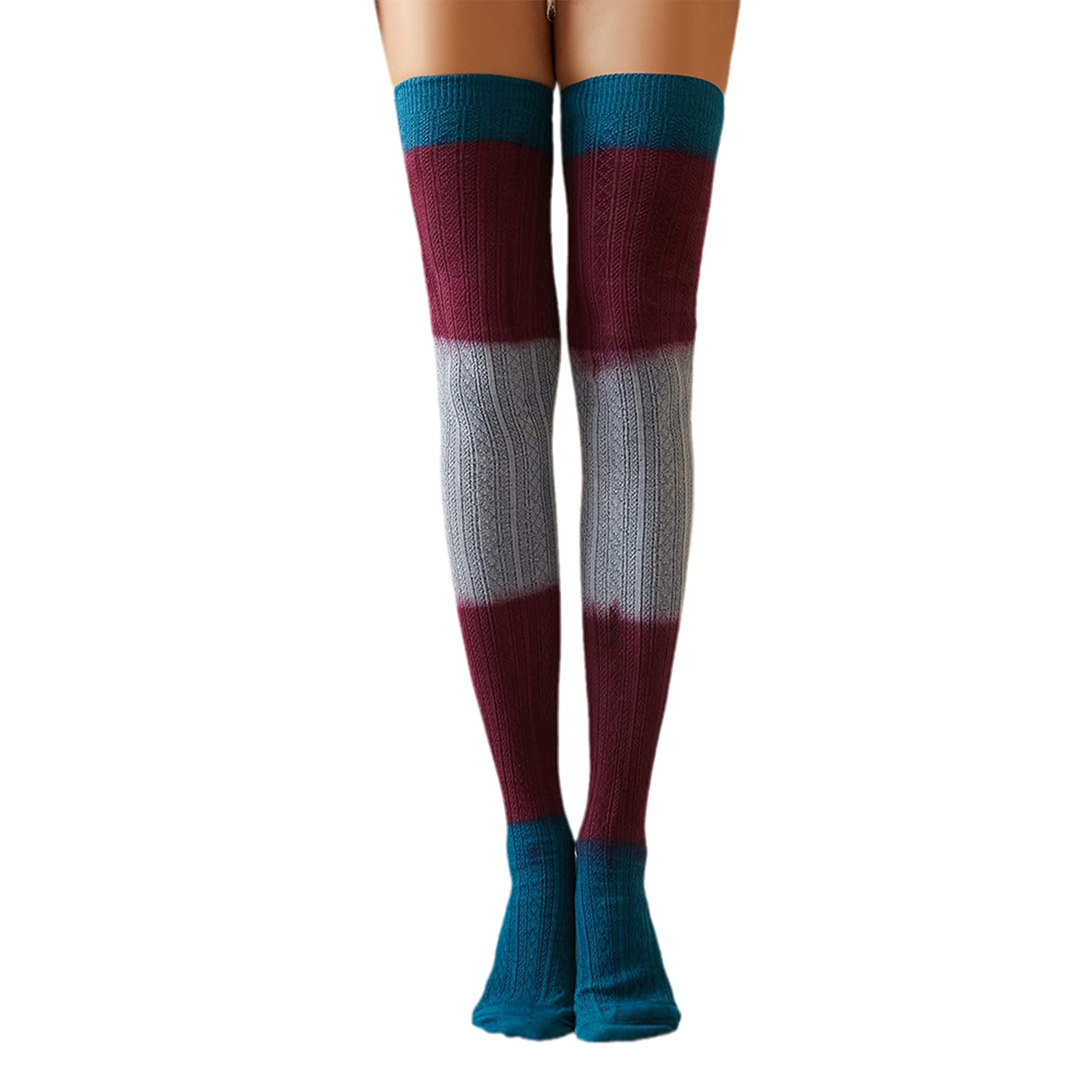 GuliriFei Women's Knitted High Socks - Cotton Color Block Over The Knee Long Boot Socks for Women - Perfect for Winter, Boots, and Casual Outfits