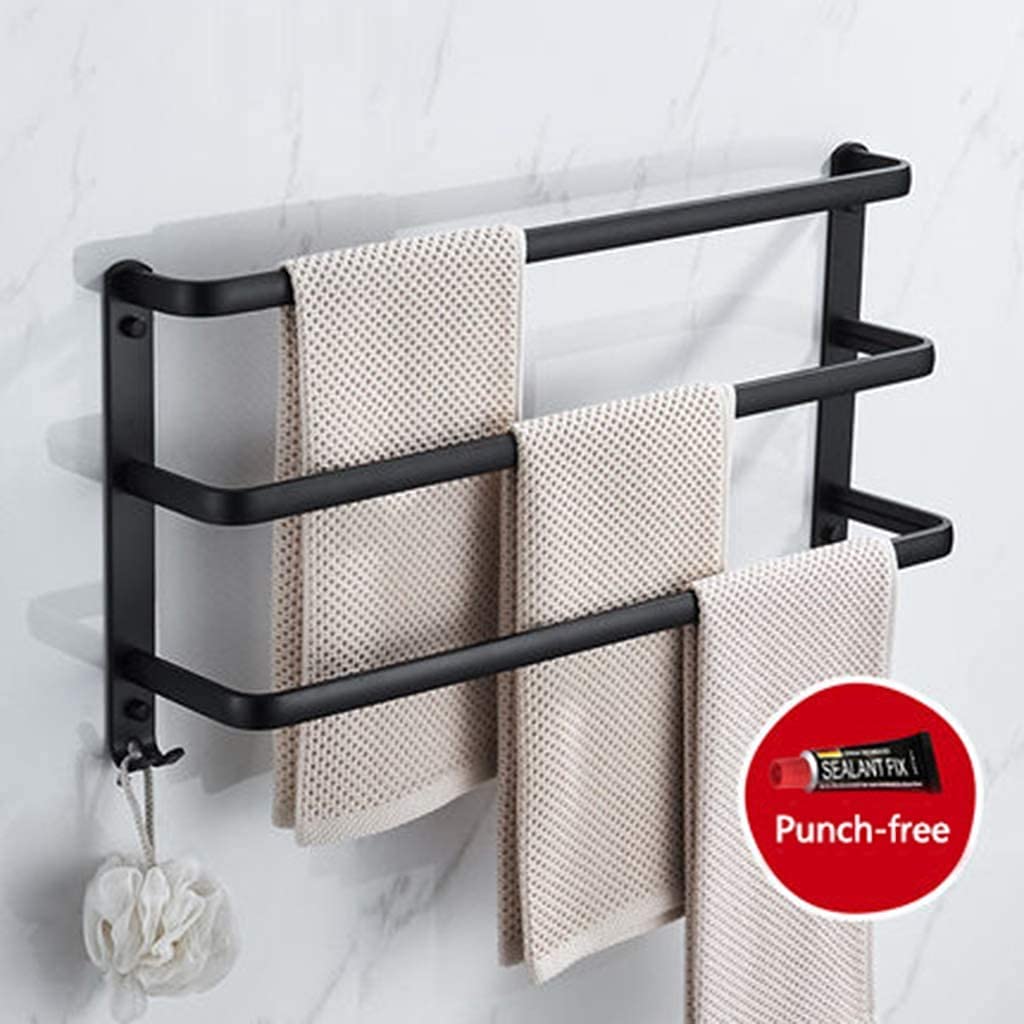 Black 3-Tier Over Door Towel Rack with Hooks - 40Cm Wall Mounted or Door Mounted Bathroom Towel Holder - Space Saving Storage Solution for Bath Towels, Robes & Accessories in Small Bathrooms, Laundry Rooms & Dorm Rooms