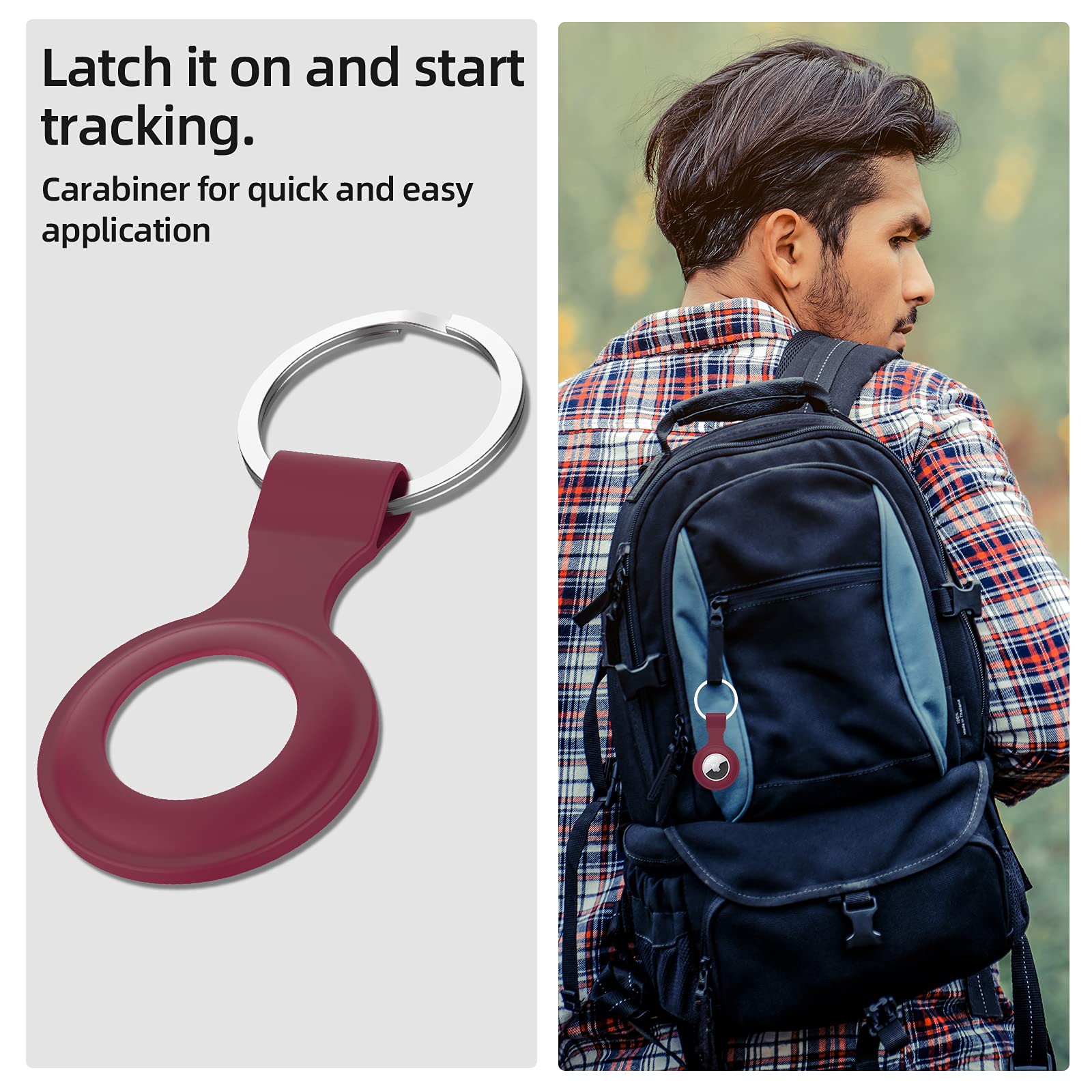 Silicone Airtag Case with Keychain - Shockproof & Anti-Scratch for Keys & Pets (Deep Red) - Perfect for Dog Collars & Keyrings