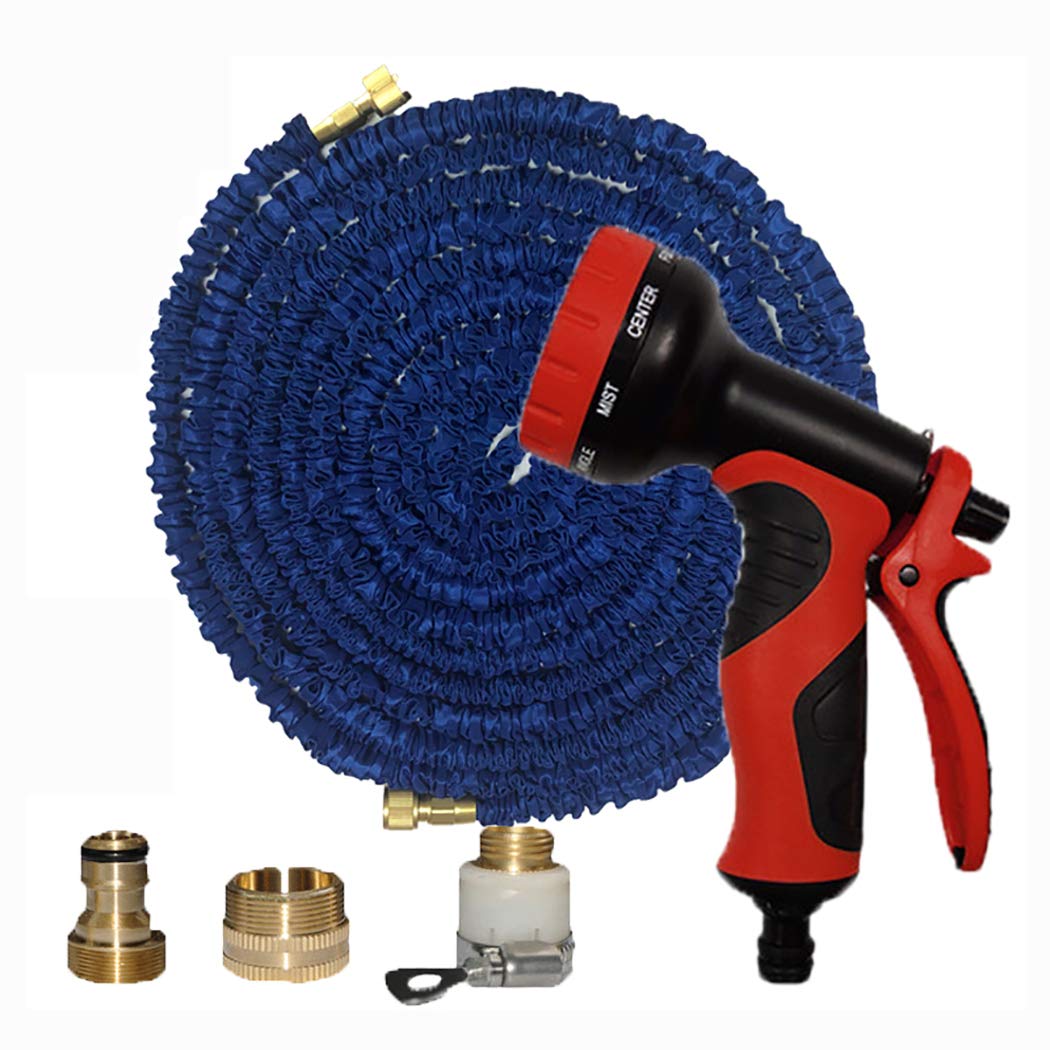 **DPPAN 50FT Expandable Garden Hose with 9-Function Nozzle - Flexible, Durable Latex Core, 3/4 Inch Solid Brass Fittings - Perfect for Watering, Cleaning, and Outdoor Use (Blue, 15M)**