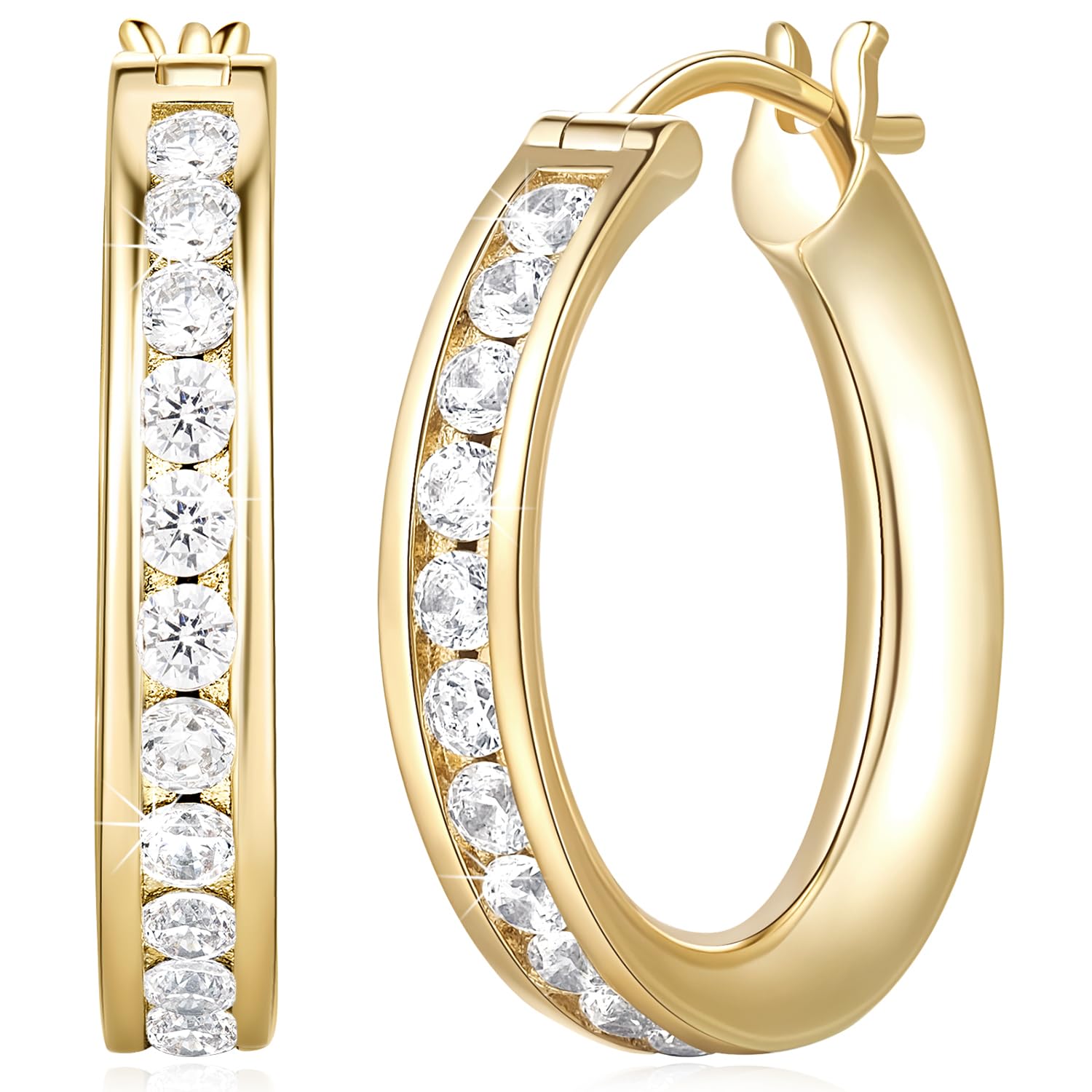 14K Gold Hoop Earrings for Women - Diamond Accent 20mm Hoops | NandnSnow | Elegant Everyday & Special Occasion Jewelry