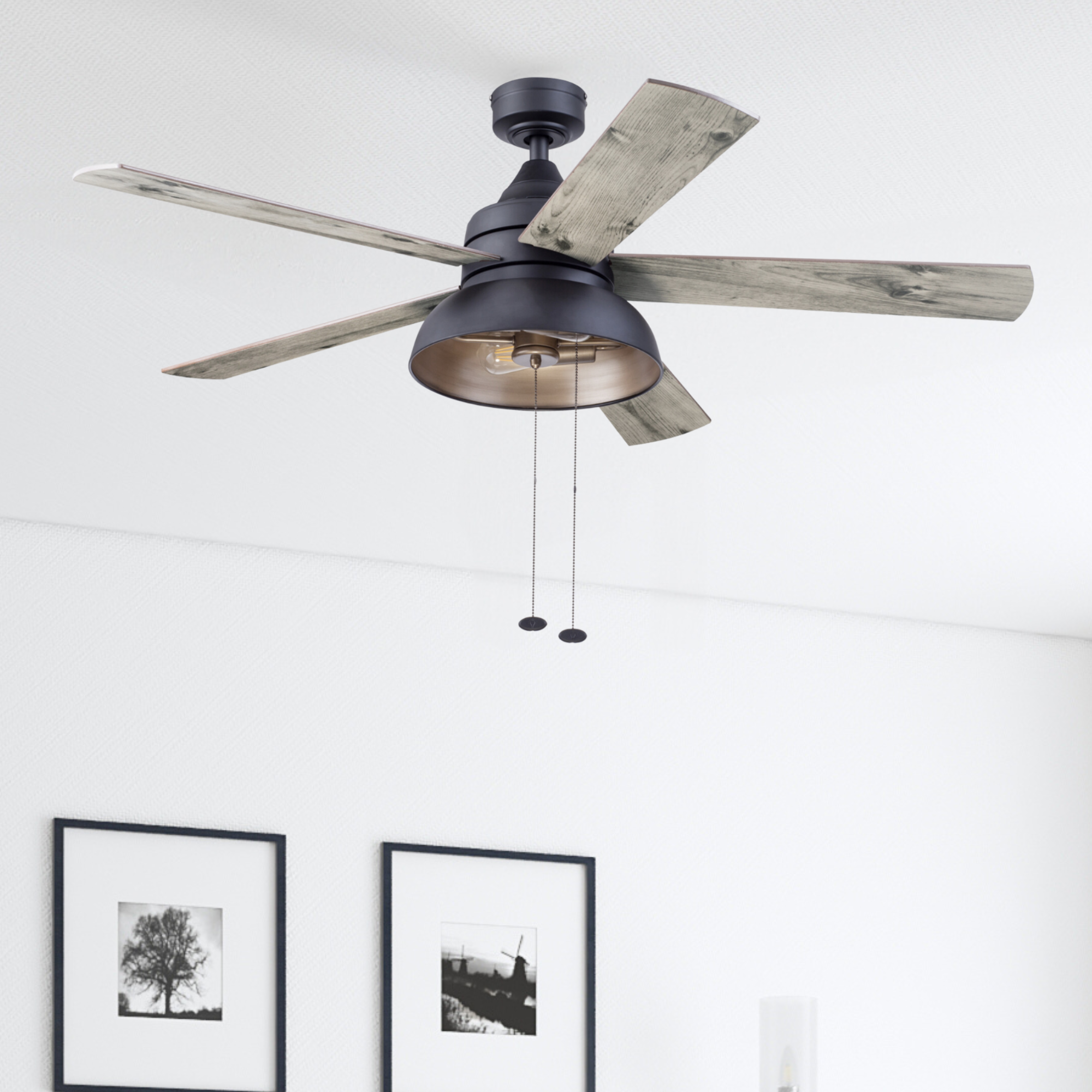 52 Inch Brightondale Matte Black Ceiling Fan with Pull Chain - Indoor/Outdoor Use for Living Room, Bedroom, Patio & Covered Porch