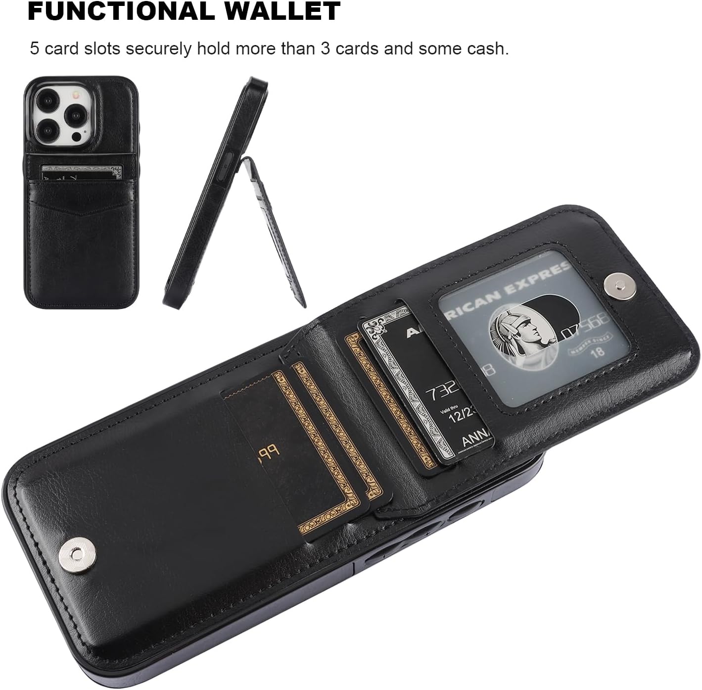 Premium Leather iPhone 15 Pro Case with Wallet & Credit Card Holder - Flip Protective Cover for Everyday Use, Travel & Business