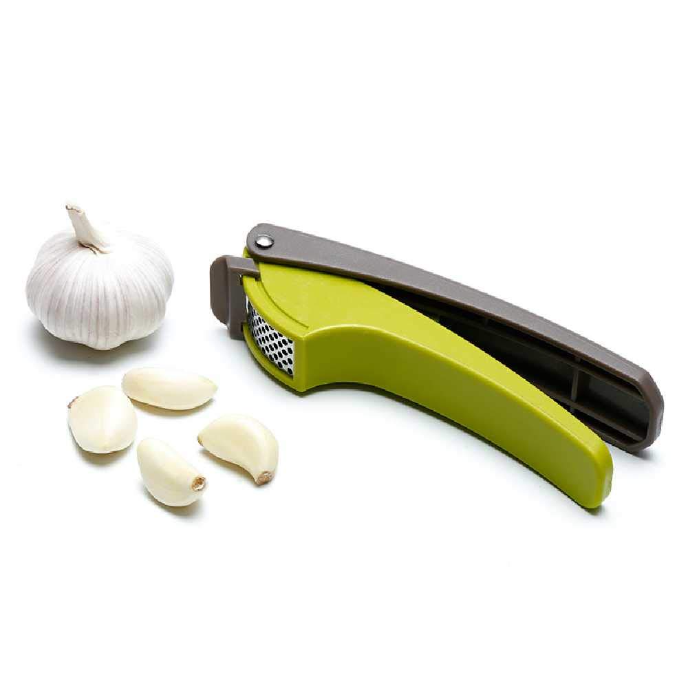 Premium Stainless Steel Garlic Press - Heavy Duty Garlic Crusher & Mincer with Silicone Peeler & Cleaning Brush - Ergonomic Non-Slip Handle for Easy Use - Perfect for Cooking, Baking & Meal Prep
