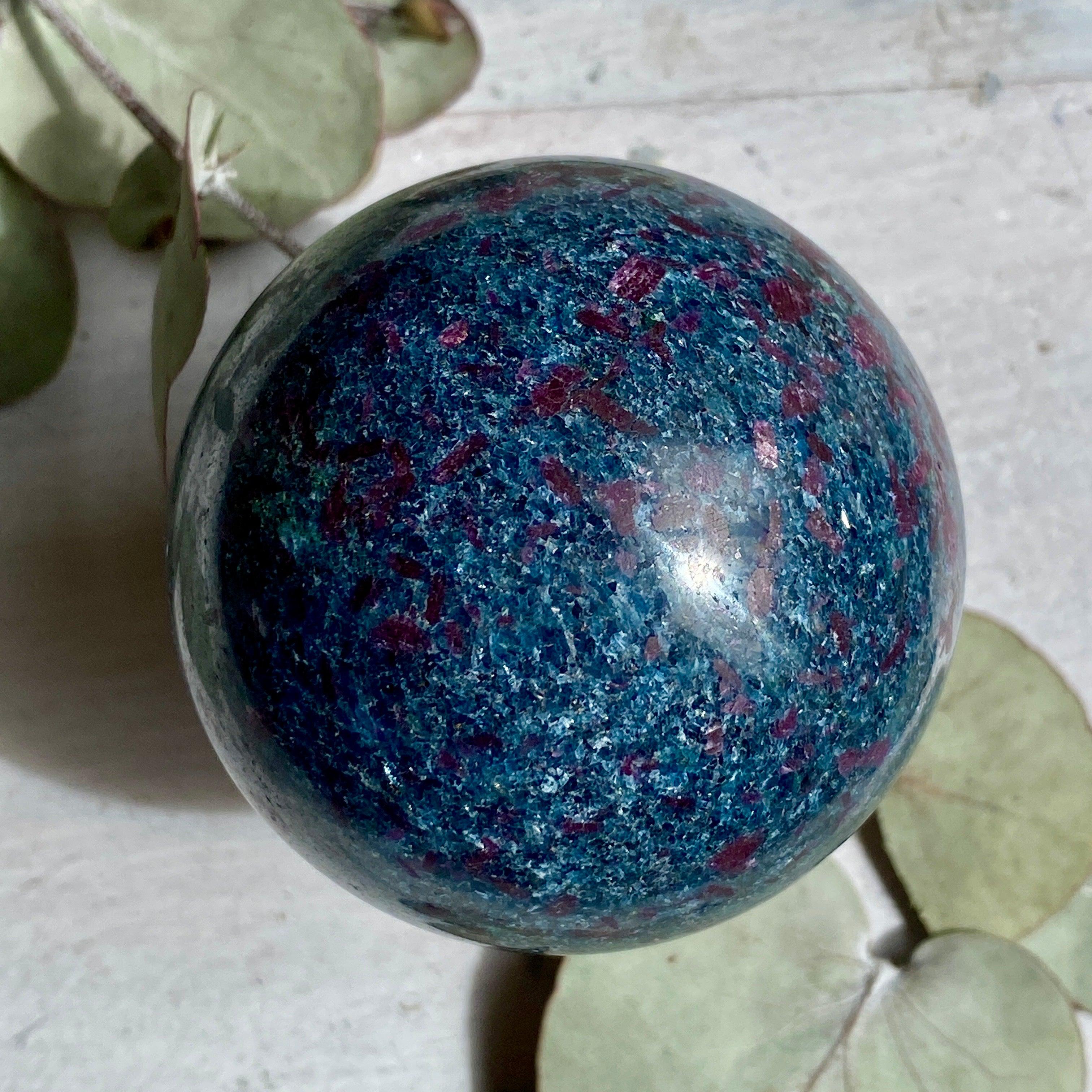 Natural Ruby in Kyanite Sphere - Healing Crystal Ball for Meditation, Reiki & Home Decor (RKS-01) | Perfect for Spiritual Healing, Energy Work & Gift Giving