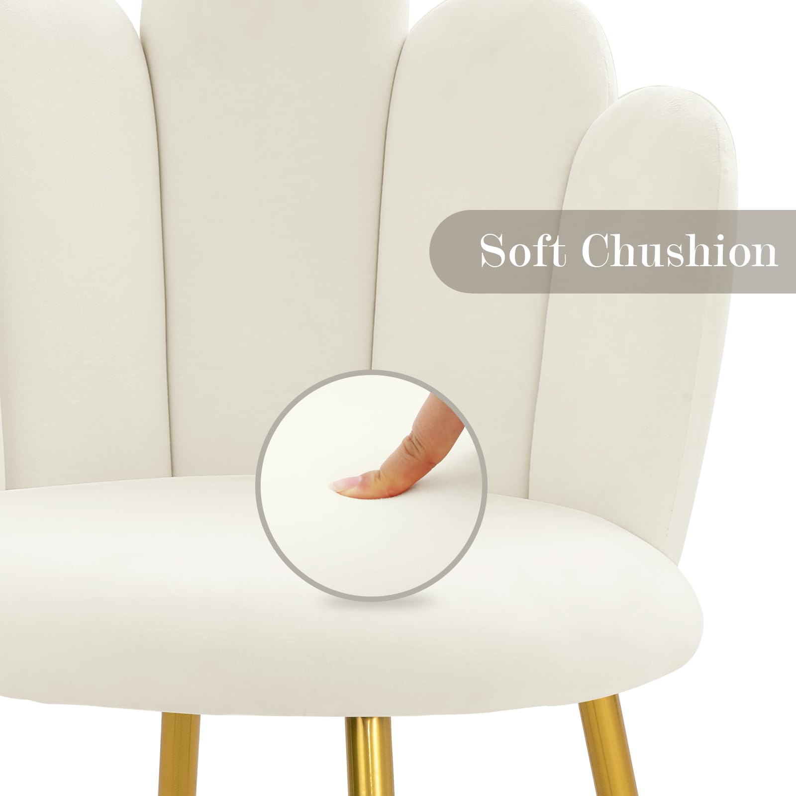 Midcentury Modern Velvet Vanity Chair with Gold Legs - Cream Makeup Chair with Back Support for Bedroom, Living Room & Dressing Room | Perfect for Glamorous Makeup Sessions & Elegant Home Decor