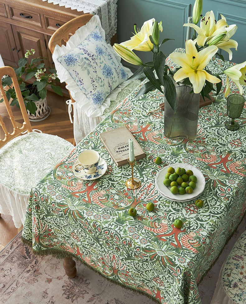 Green Floral Tablecloth for Home Decor - Large Square & Extra Long Rectangle Dining Table Cover - Perfect for Parties, Weddings & Everyday Use