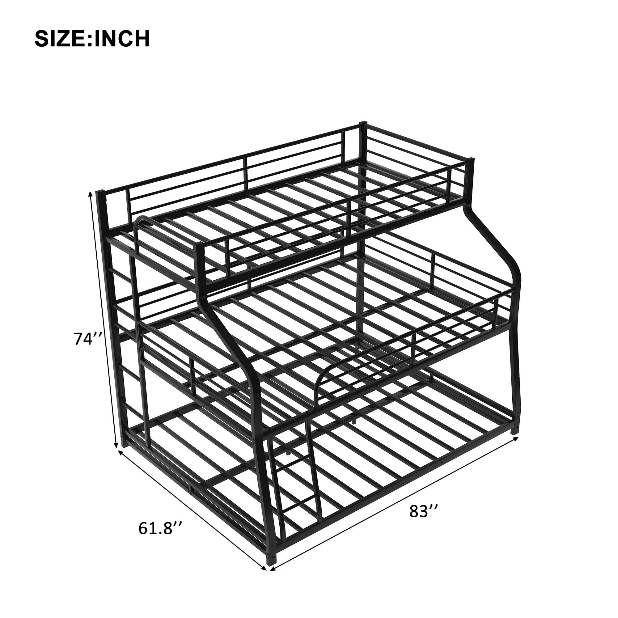Triple Metal Bunk Bed - Twin XL Over Full XL Over Queen Size with Ladders | Sturdy Family & Teen Bunk Bed | No Box Spring Required | Perfect for Small Rooms, Dorms & Shared Kids' Bedrooms