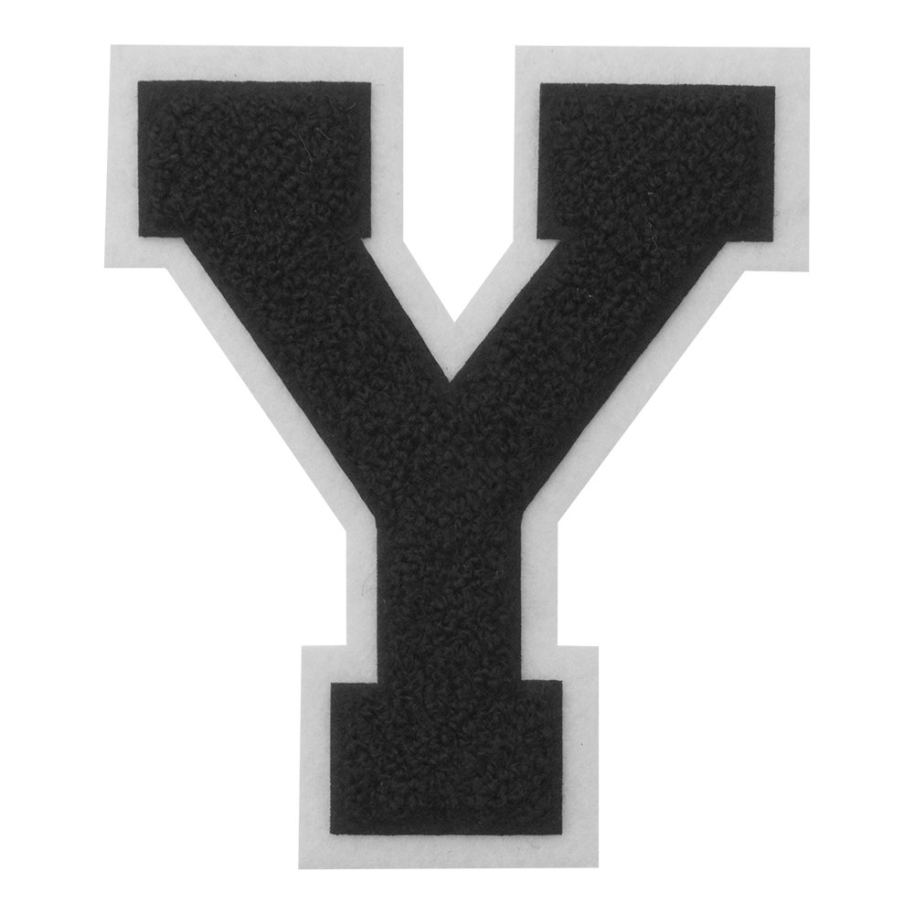 Y - Black on White - 4.5 Inch Heat Seal & Sew On Chenille Varsity Letter Patch for Jackets, Hats & DIY Crafts