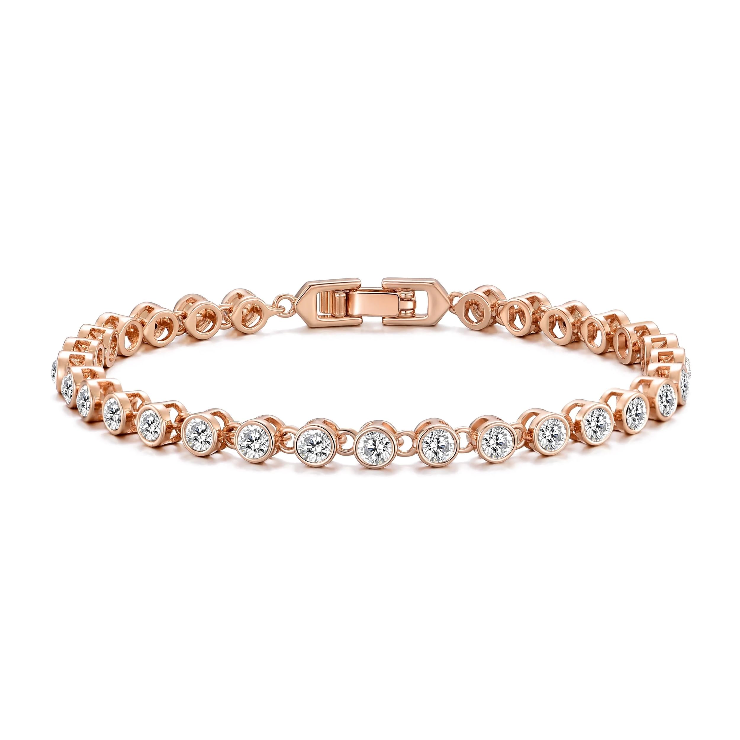 Philip Jones Rose Gold Plated Solitaire Bracelet with Zircondia® Crystals - Elegant Jewelry Gift for Women, Perfect for Weddings, Anniversaries & Special Occasions