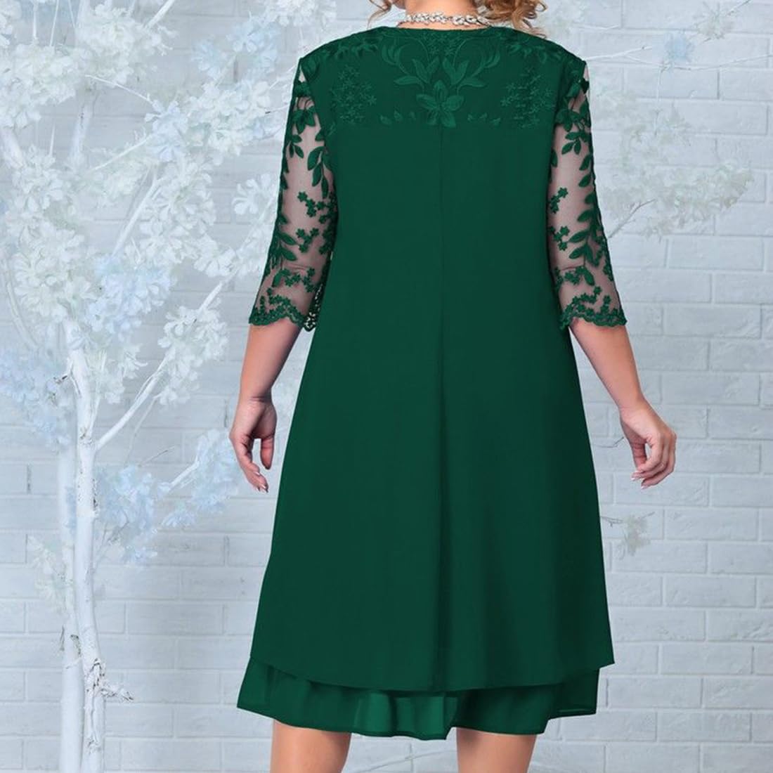 ODIZLI Plus Size Women's Chiffon Cocktail Dress - Elegant Half Sleeve Pleated Midi Dress for Wedding Guest, Party, Evening Events & Special Occasions | Flattering A-Line Silhouette for Formal Gatherings