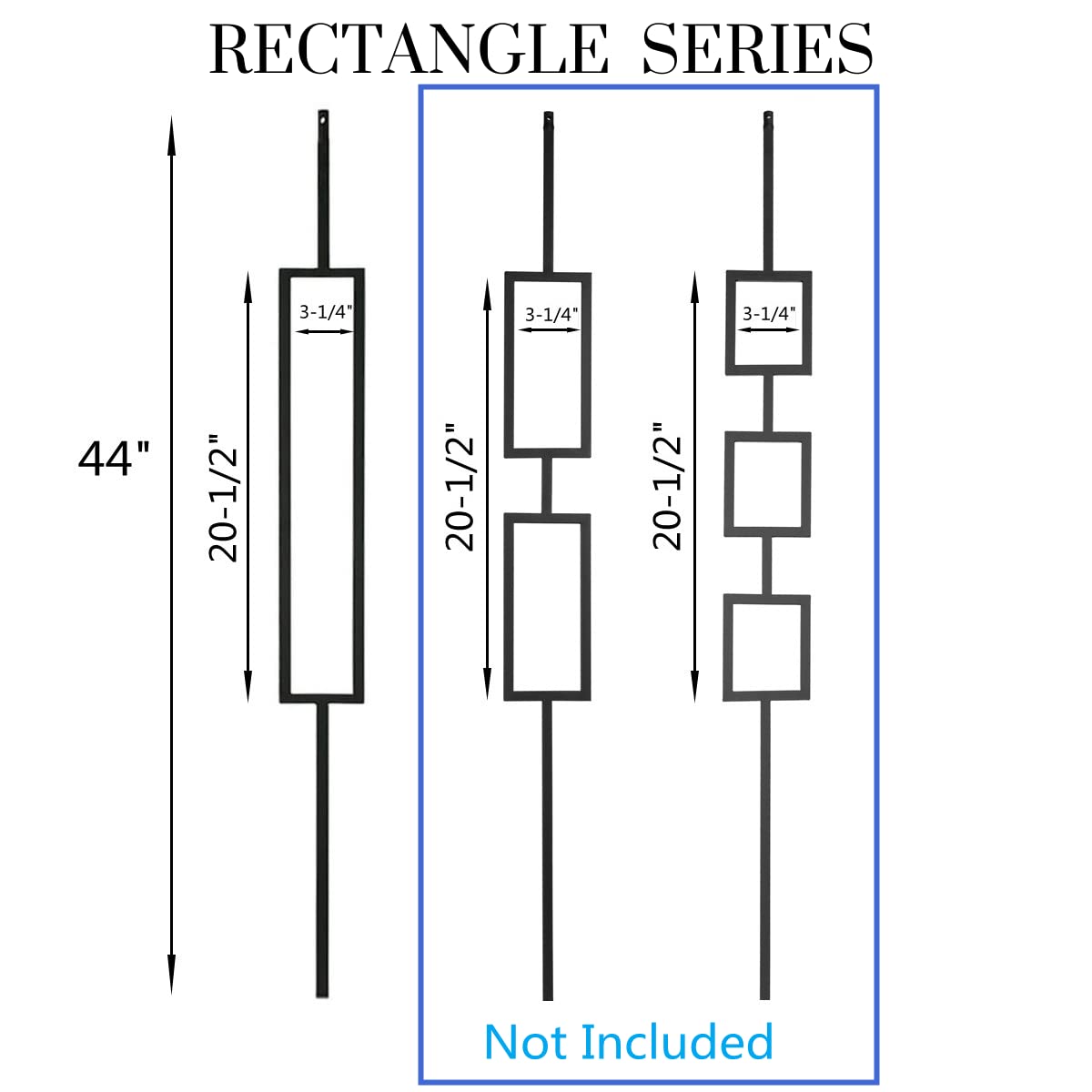 10-Pack S11 Wrought Iron Balusters - 1/2-inch Hollow Rectangle Metal Spindles in Satin Black for Deck & Stair Railing | Durable Decorative Iron Balusters for Porch, Patio, and Outdoor Staircase Safety