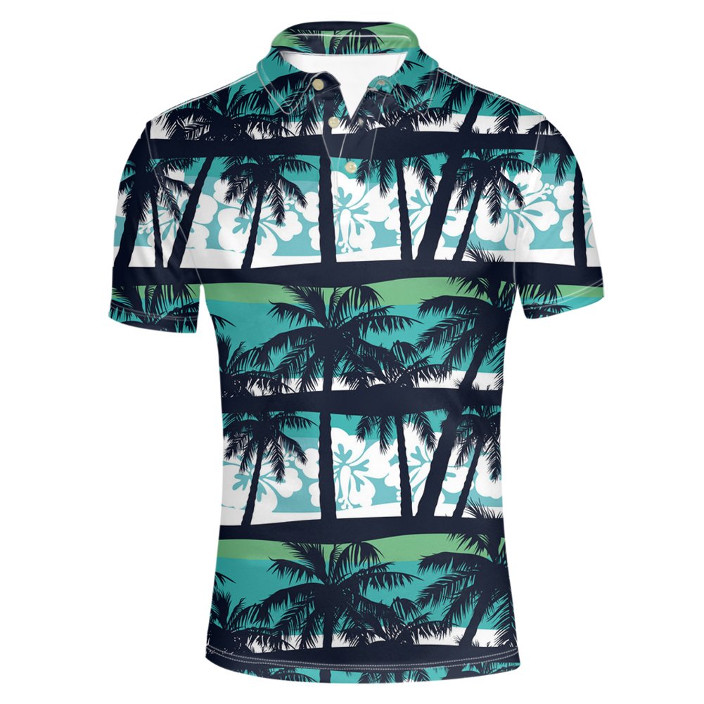 HUGS IDEA Men's Hawaiian Short Sleeve Pique Polo Shirt - Breathable Summer Casual Wear for Beach, Vacation & Outdoor Activities