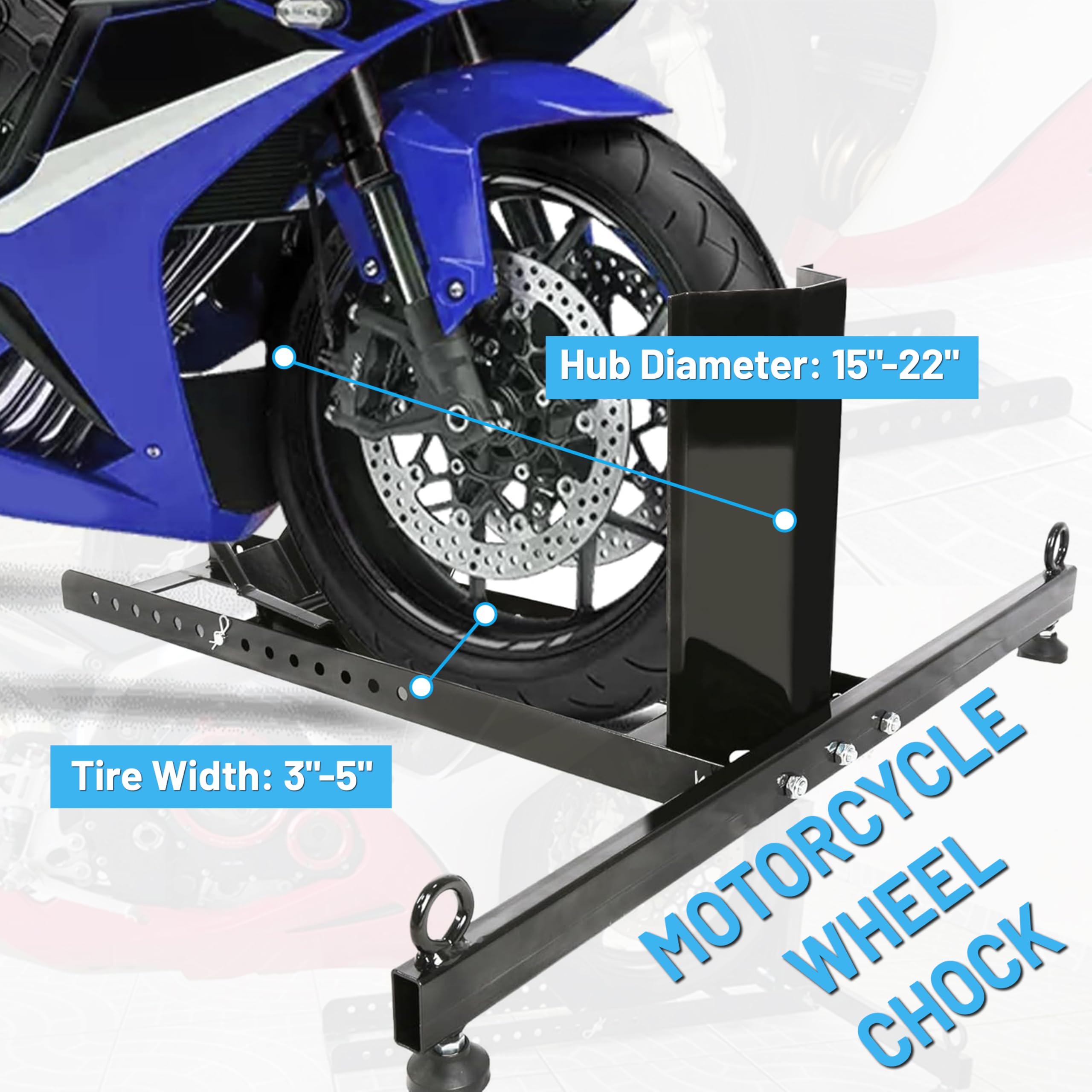 Heavy Duty Adjustable Motorcycle Wheel Chock Stand - 1800lbs Capacity, 3