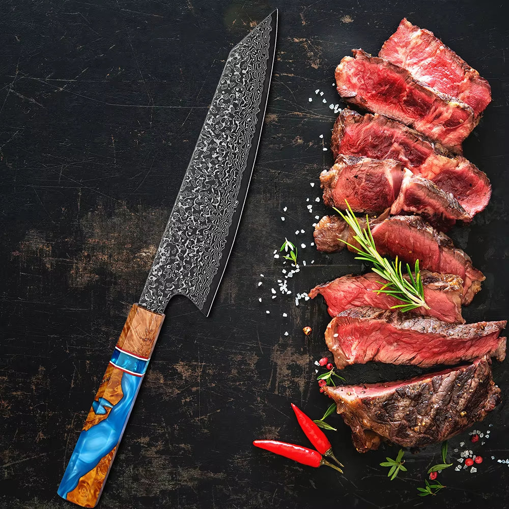 Premium Serene Chef Knife - Exotic Olive Wood Burl & Resin Handle - Professional Kitchen Knife for Cooking, Slicing & Food Prep - Perfect Gift for Chefs & Home Cooks