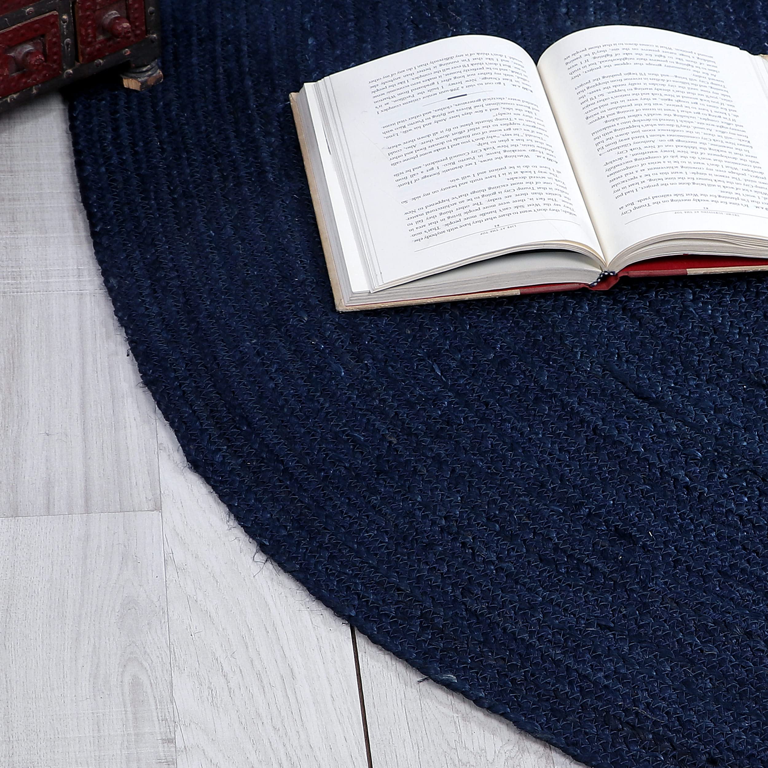 Handwoven Natural Jute Braided Area Rug - Soft, Eco-Friendly 3'x5' Navy Blue Floor Mat for Living Room, Bedroom & Home Decor