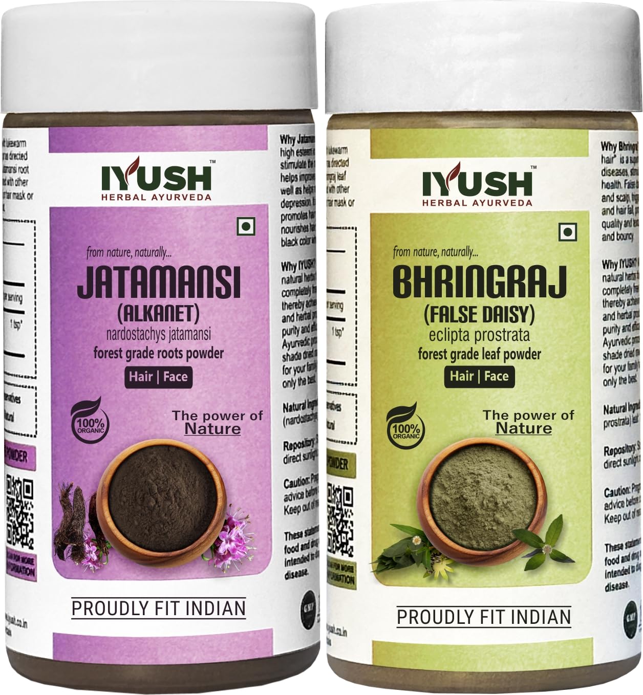 IYUSH Herbal Ayurveda Brahmi Bhringraj Powder – 200g | Natural Hair Growth & Scalp Treatment | Volumizing Hair Powder for Thicker Hair | Organic Ayurvedic Remedy for Skin & Hair Care | Perfect for Daily Hair Routine & Scalp Massage