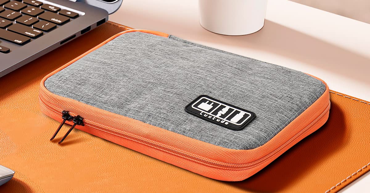 Luxtude Large Electronics Organizer - 11 Inch Travel Cable Organizer Pouch for Chargers & Cords (Grey, Small) | Perfect for Travel, Office & Home Organization