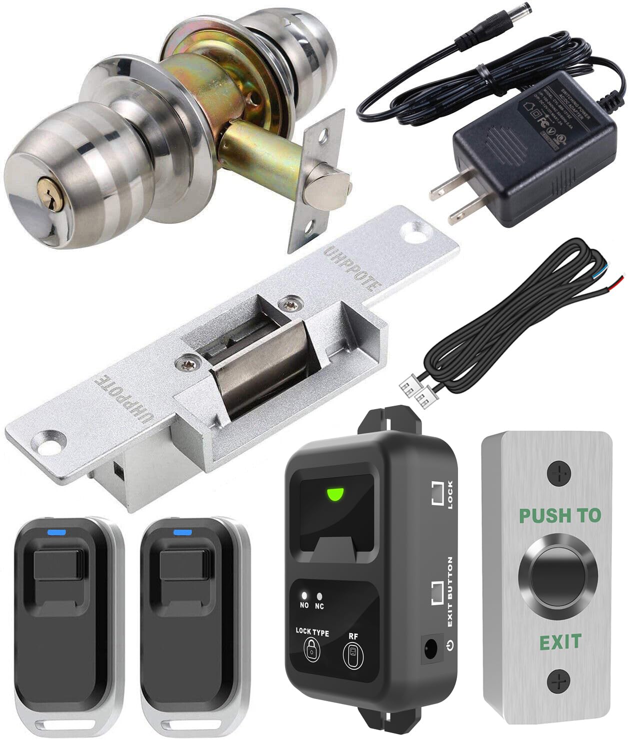 UHPPOTE Electric Strike Door Lock with RF Remote Kit, Exit Button & Power Supply - Secure Access Control for Commercial & Residential Doors | Easy Installation & Durable Design
