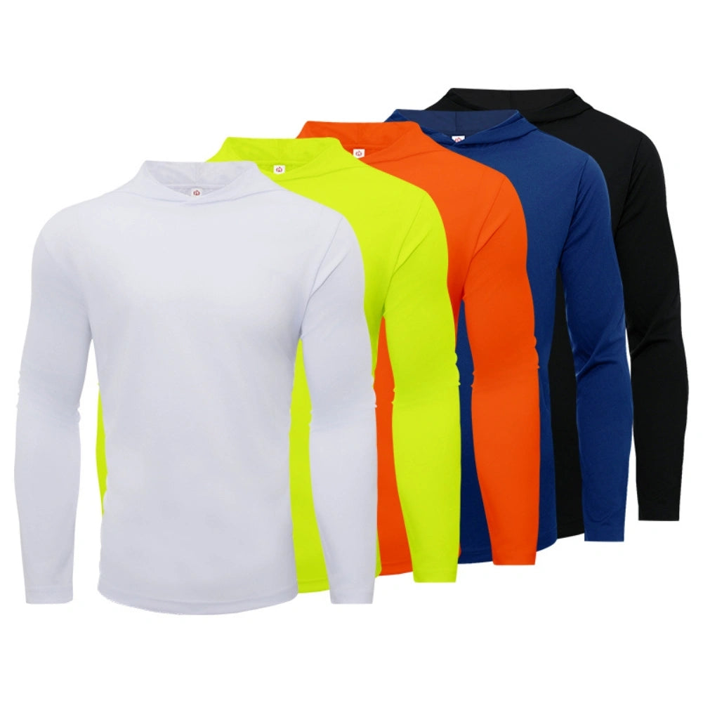 5 Pack Men's Performance Long Sleeve Hooded T-Shirts - Moisture Wicking, Breathable Workout Shirts for Gym, Running & Outdoor Activities