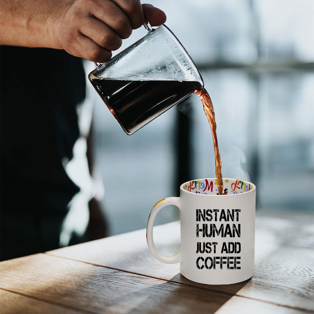 Funny Ceramic Christmas Coffee Mug - Instant Human Just Add Coffee - Humorous Tea Cup for Holiday Gifts & Office Use