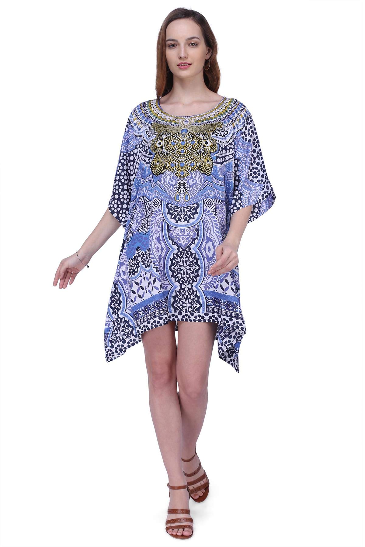 Miss Lavish London Women's Kaftan Tunic Kimono Maxi Dress - Flowy Summer Beach Cover Up Dress for Women, Plus Size Boho Chic Outfit for Vacation, Pool Party & Resort Wear