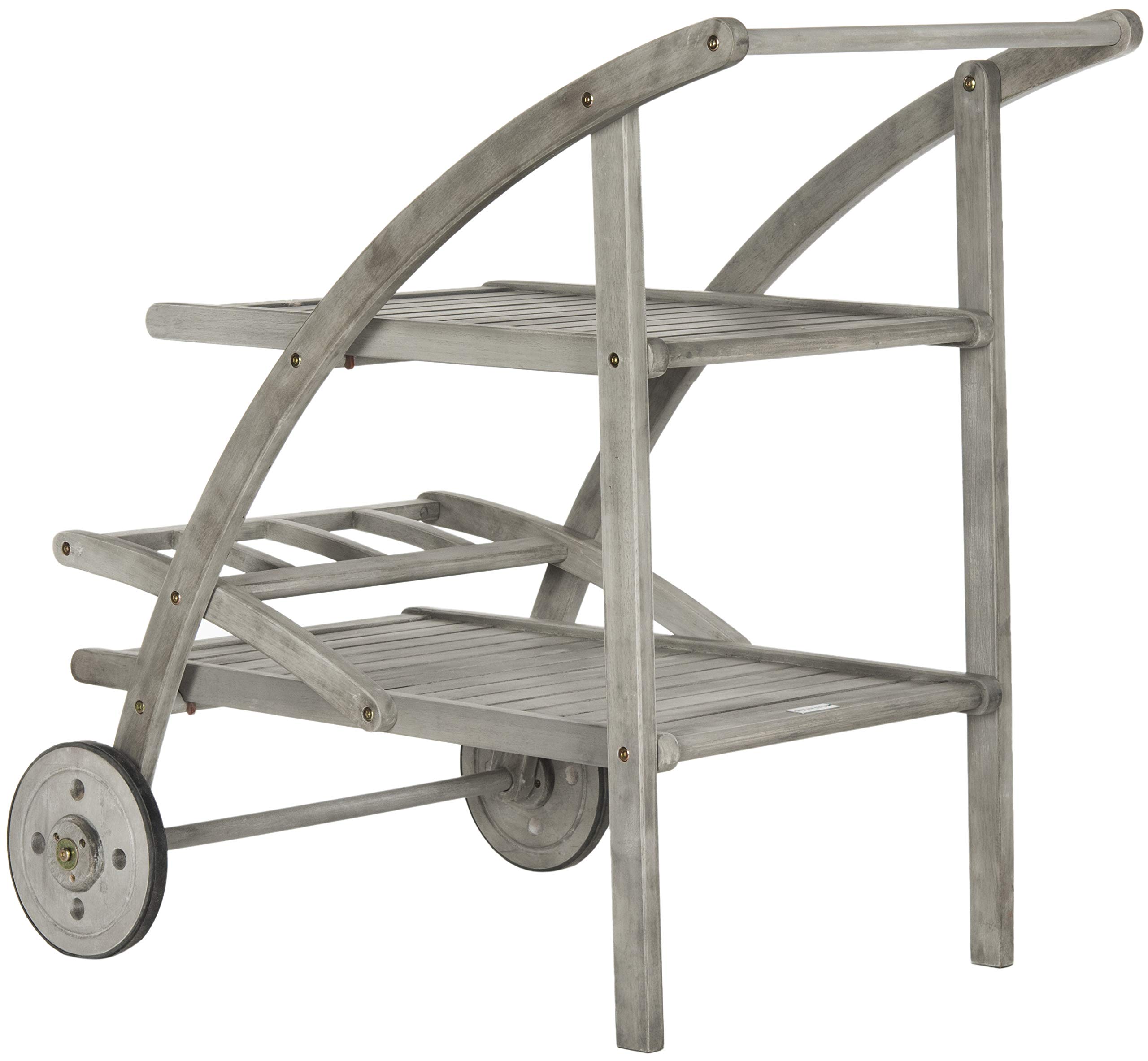 SAFAVIEH Outdoor Collection Lodi Tea Cart - Grey Wash Finish | Rustic Wooden Serving Cart with Wheels | Perfect for Patio, Garden & Indoor Decor