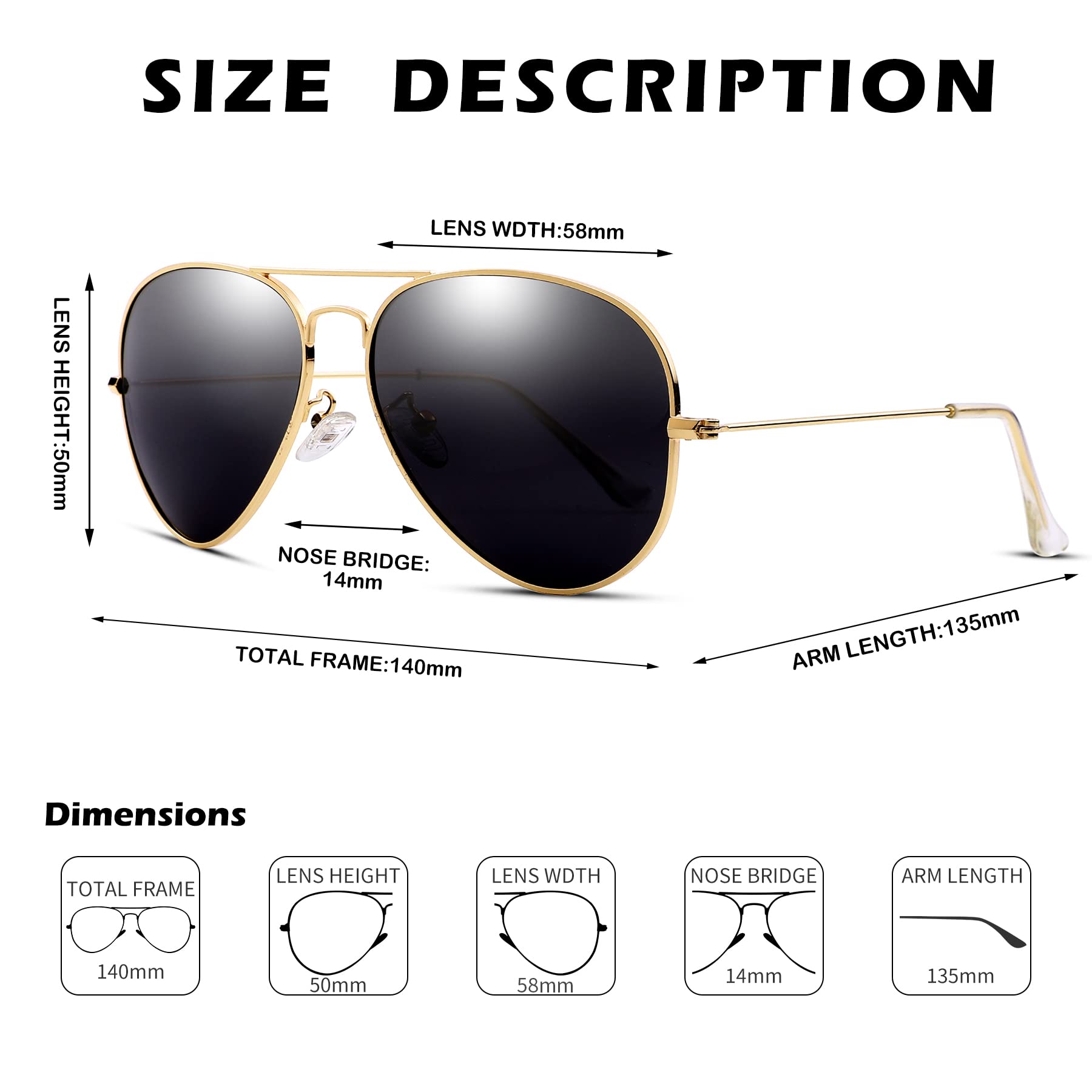 Pro Acme Aviator Sunglasses for Men & Women - Classic Polarized UV400 Protection - Perfect for Driving, Travel & Outdoor Activities