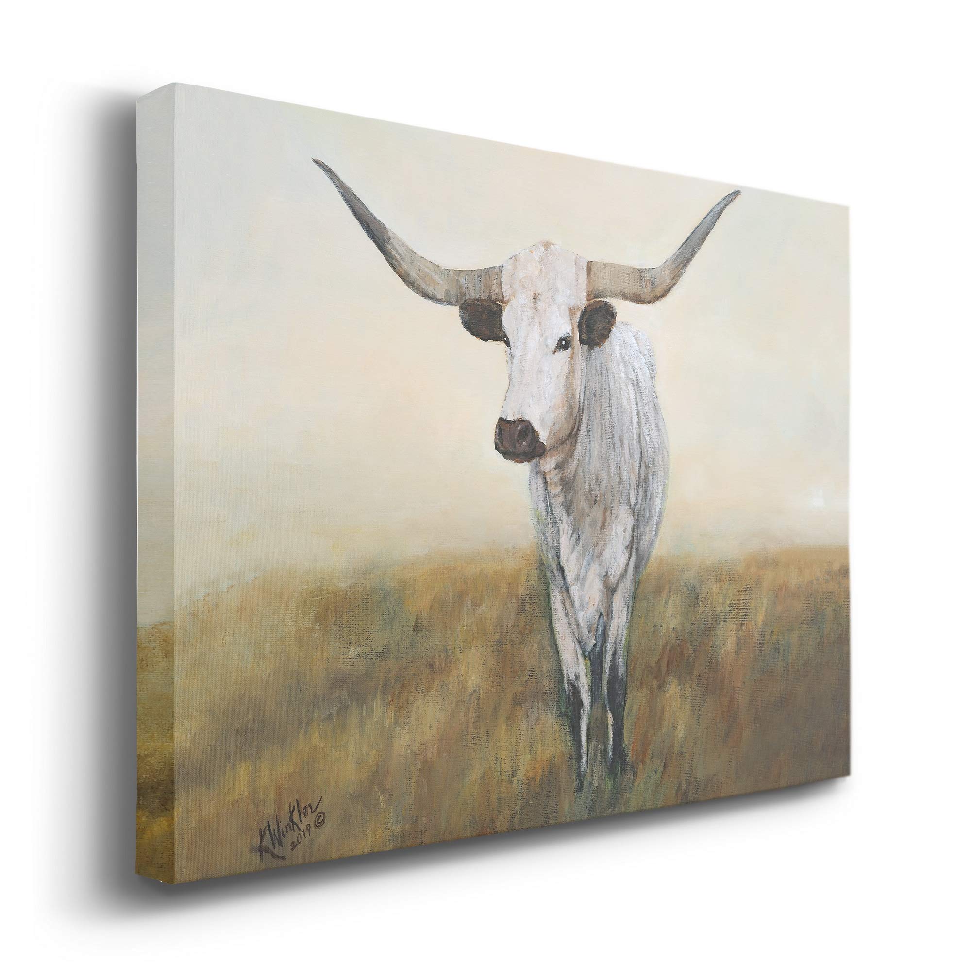 Fierce Longhorn Death Stare Abstract Black & White Canvas Wall Art - 32x48 Inch Modern Animal Painting for Home Decor, Bedroom, Office & Kitchen | Premium Gallery-Wrapped Canvas Print
