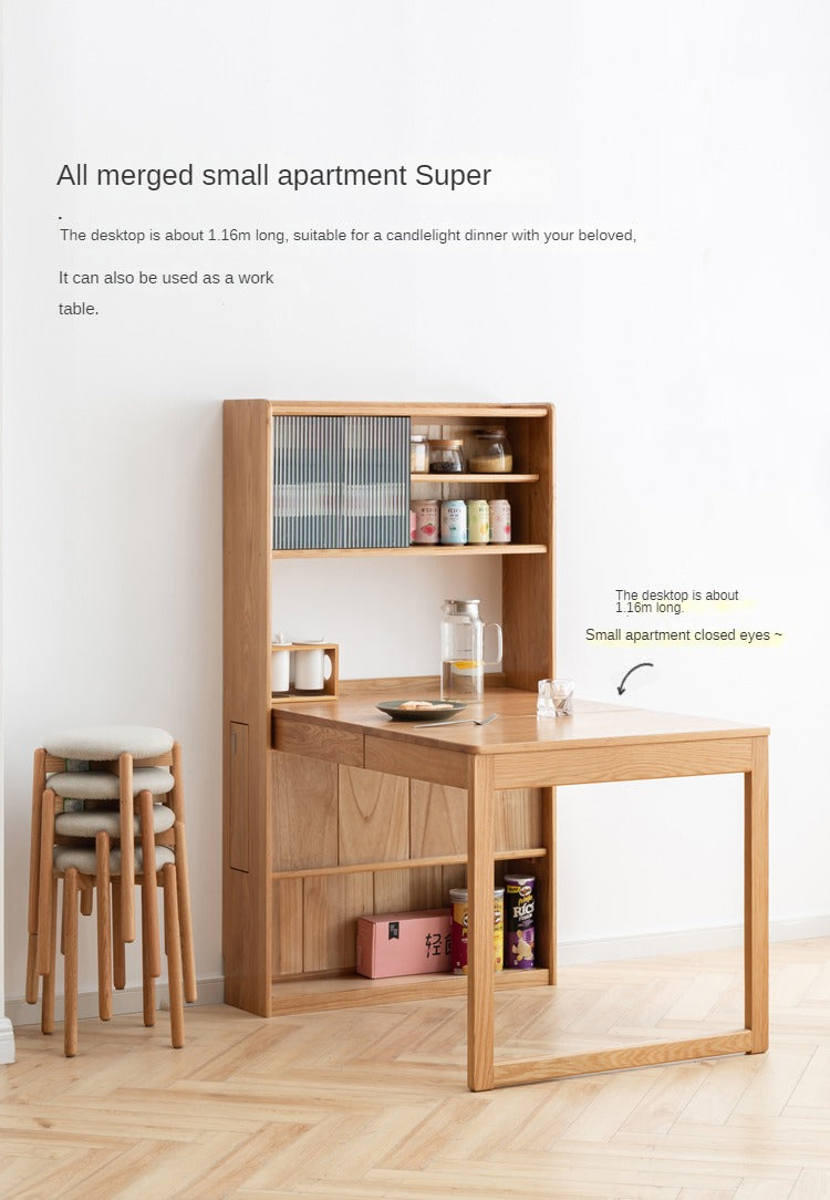Solid Oak Wood Extendable Dining Table with Sideboard - Expandable for Large Gatherings, Perfect for Dining Room & Entertaining
