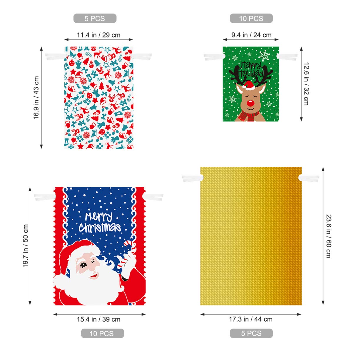 Christmas Drawstring Bag Set - 30PCS Assorted Holiday Party Favors & Treat Bags for Xmas Celebrations, Gift Giving, Stocking Stuffers & Classroom Rewards
