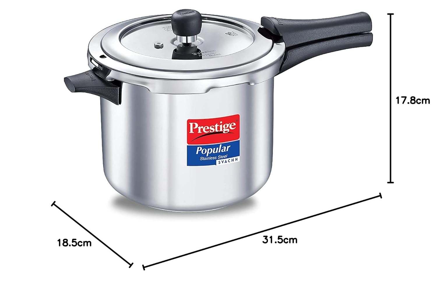 Prestige Svachh 2L Stainless Steel Pressure Cooker - Fast & Safe Cooking for Soups, Stews & Rice | Ideal for Home & Kitchen Use