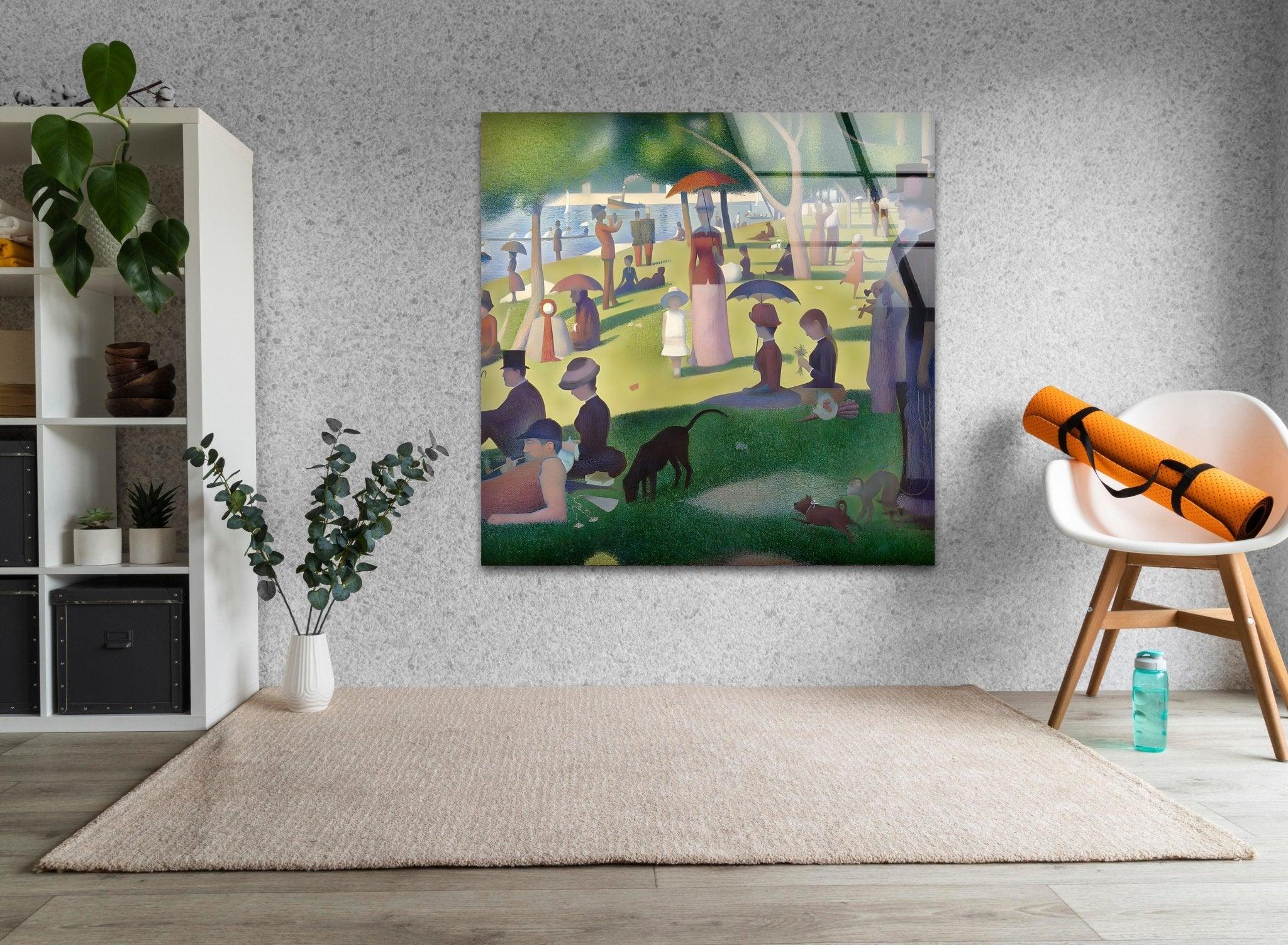Georges Seurat Grande Jatte Island Glass Wall Art - Sunday Afternoon Painting Reproduction - Perfect for Living Room, Bedroom & Office Decor