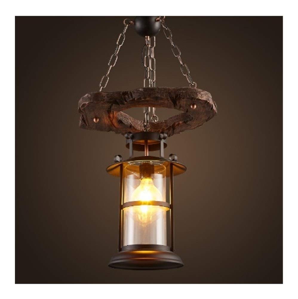 Vintage Industrial Pendant Lights - Retro Chandelier with Glass Shade & Solid Wood Frame for Loft, Coffee Shop, Restaurant, Bar Decor - Unique Lighting Fixture for Home, Office, and Commercial Spaces