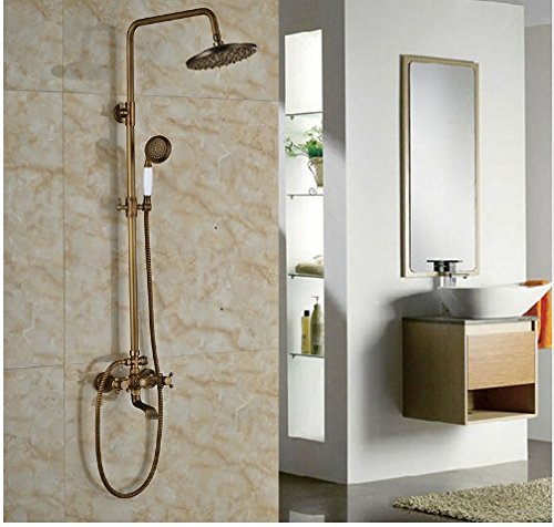 GOWE Antique Brass Wall Mounted Ceramic Hand Shower with Double Levers - Bathroom Shower Faucet for Bathtub and Shower Units | Perfect for Vintage Style Bathroom Renovations and Spa-Like Shower Experience