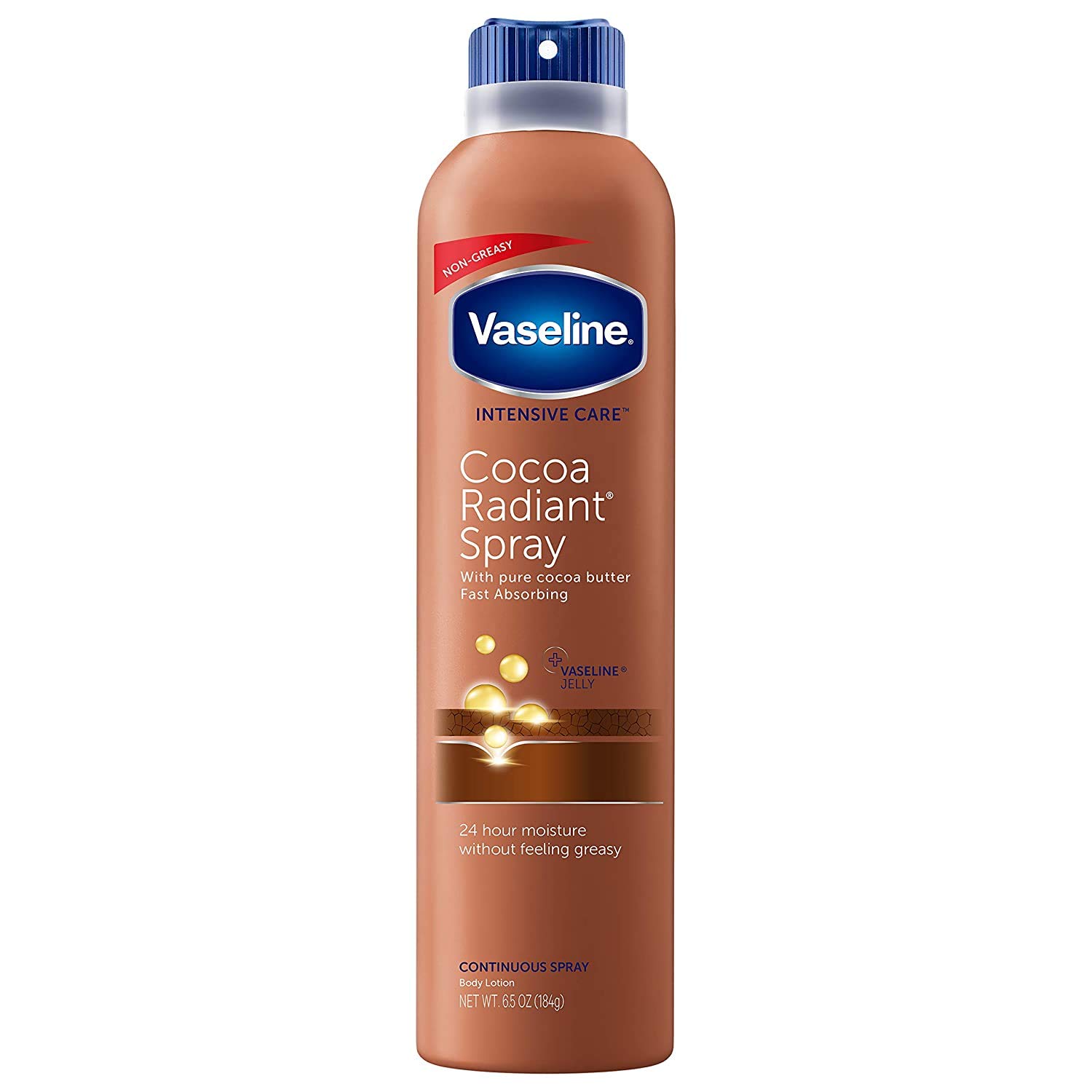 Vaseline Spray & Go Cocoa Radiant Moisturizer - 6.5 oz | Fast-Absorbing Body Lotion for Dry Skin | Perfect for Post-Shower & On-The-Go Hydration