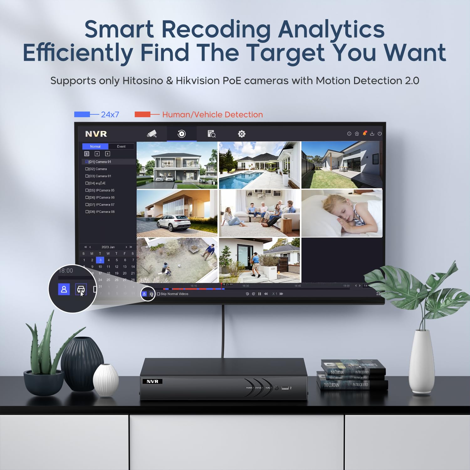 4K 8CH POE NVR 7608 - 8 Channel PoE Network Video Recorder with 2TB HDD, 4K/5MP/4MP/3MP/1080P HD, H.265+, Human & Vehicle Detection, Audio Support - Ideal for Home Security & Business Surveillance Systems