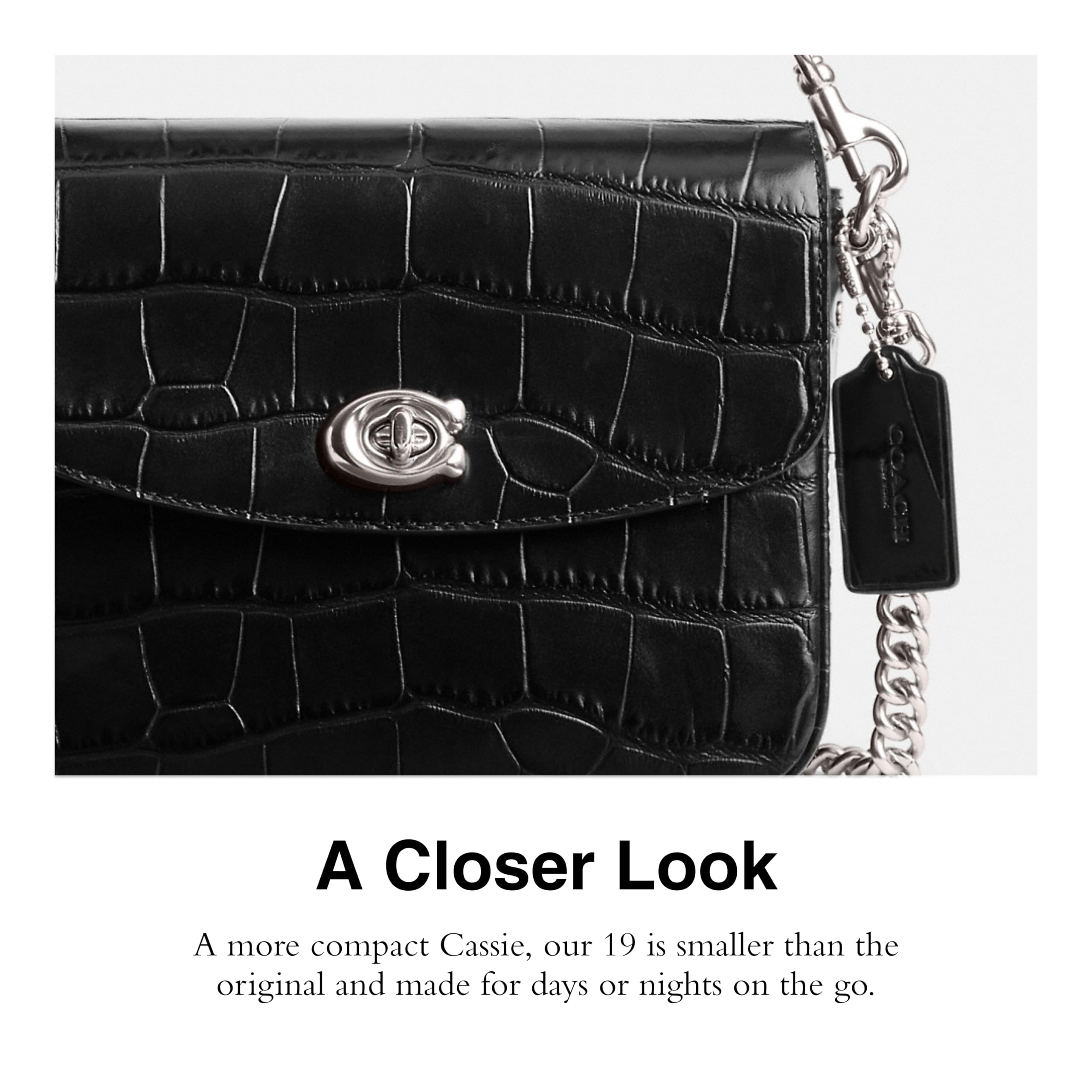 Coach Women's Embossed Croc Cassie Crossbody 19 Bag - Stylish Leather Purse for Everyday Use, Work & Date Night | Compact Shoulder Bag with Adjustable Strap