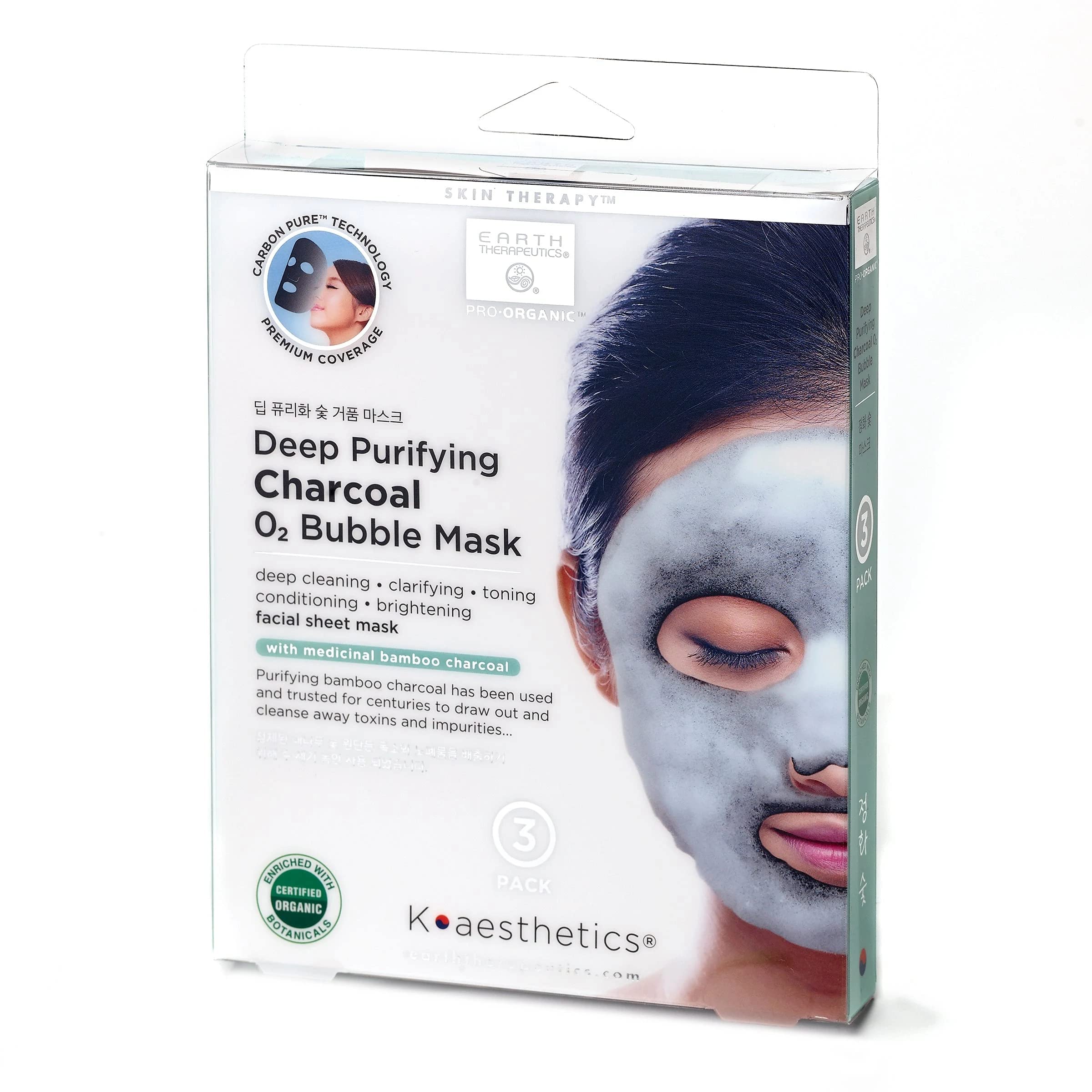 Earth Therapeutics Deep Purifying Charcoal Bubble Mask - 3 Pack (3 Masks) | Detoxifying & Pore-Cleansing Face Mask for Acne-Prone & Oily Skin | Perfect for Spa Night & Self-Care Routine