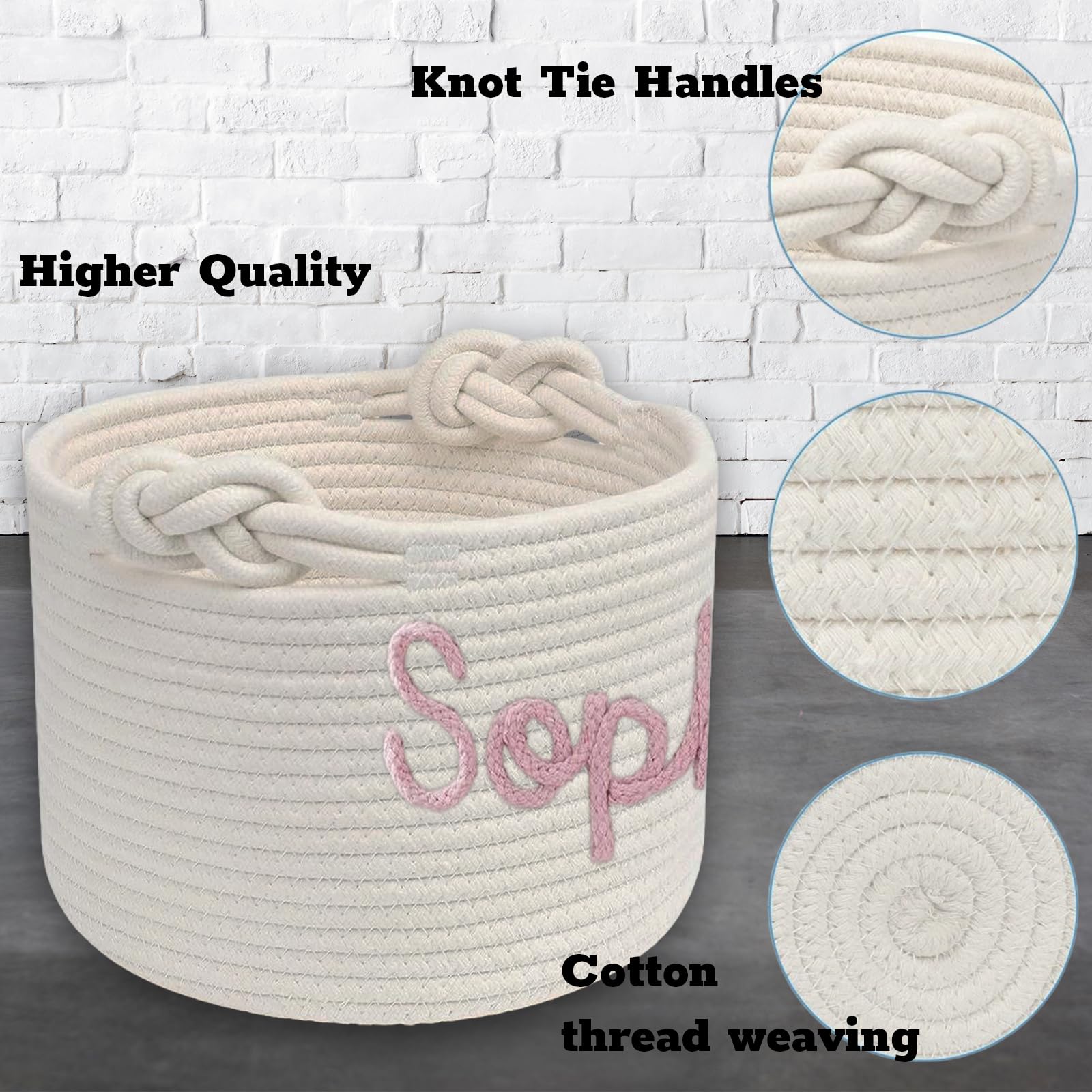 Personalized Dog Toy Basket - Custom Rope Woven Pet Storage Organizer with Handles & Name Embroidery - Cute Toy Bin for Dogs & Cats (Pink) - Perfect for Pet Room Organization & Toy Storage