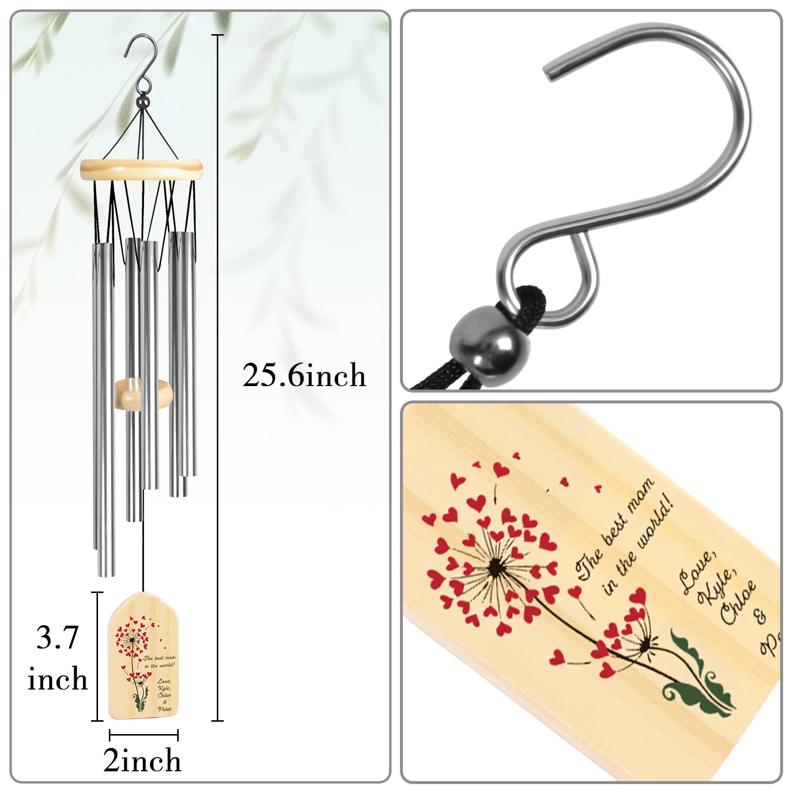 Personalized Wind Chimes for Mom - Thoughtful Mother's Day, Birthday & Christmas Gifts for Women - Perfect for Outdoor Garden, Patio & Home Decor