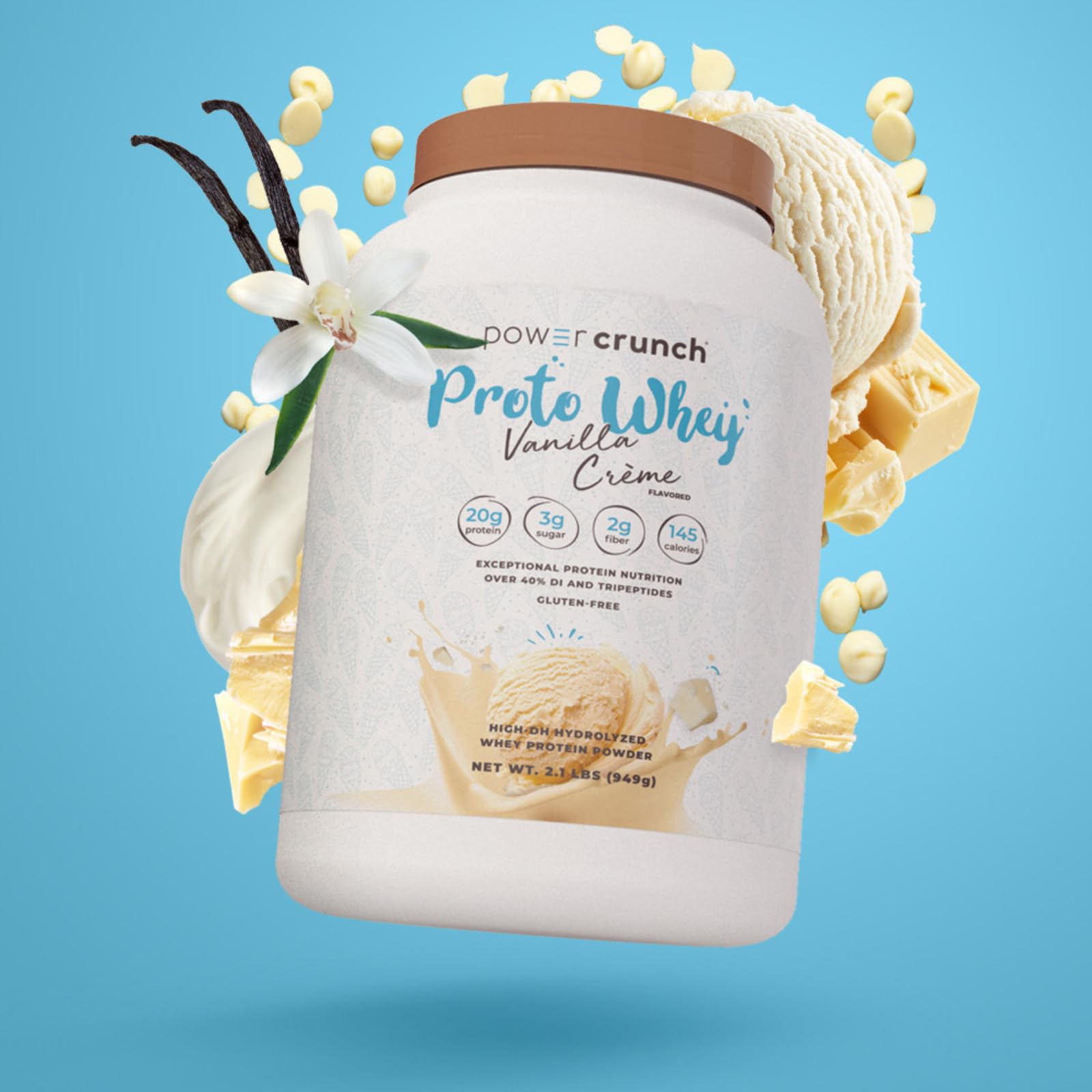 Power Crunch Proto Whey Vanilla Crème Protein Powder - 20g Protein per Serving, 26 Servings (2.1 lbs/949g) | Post-Workout Recovery & Muscle Building Supplement for Athletes & Fitness Enthusiasts